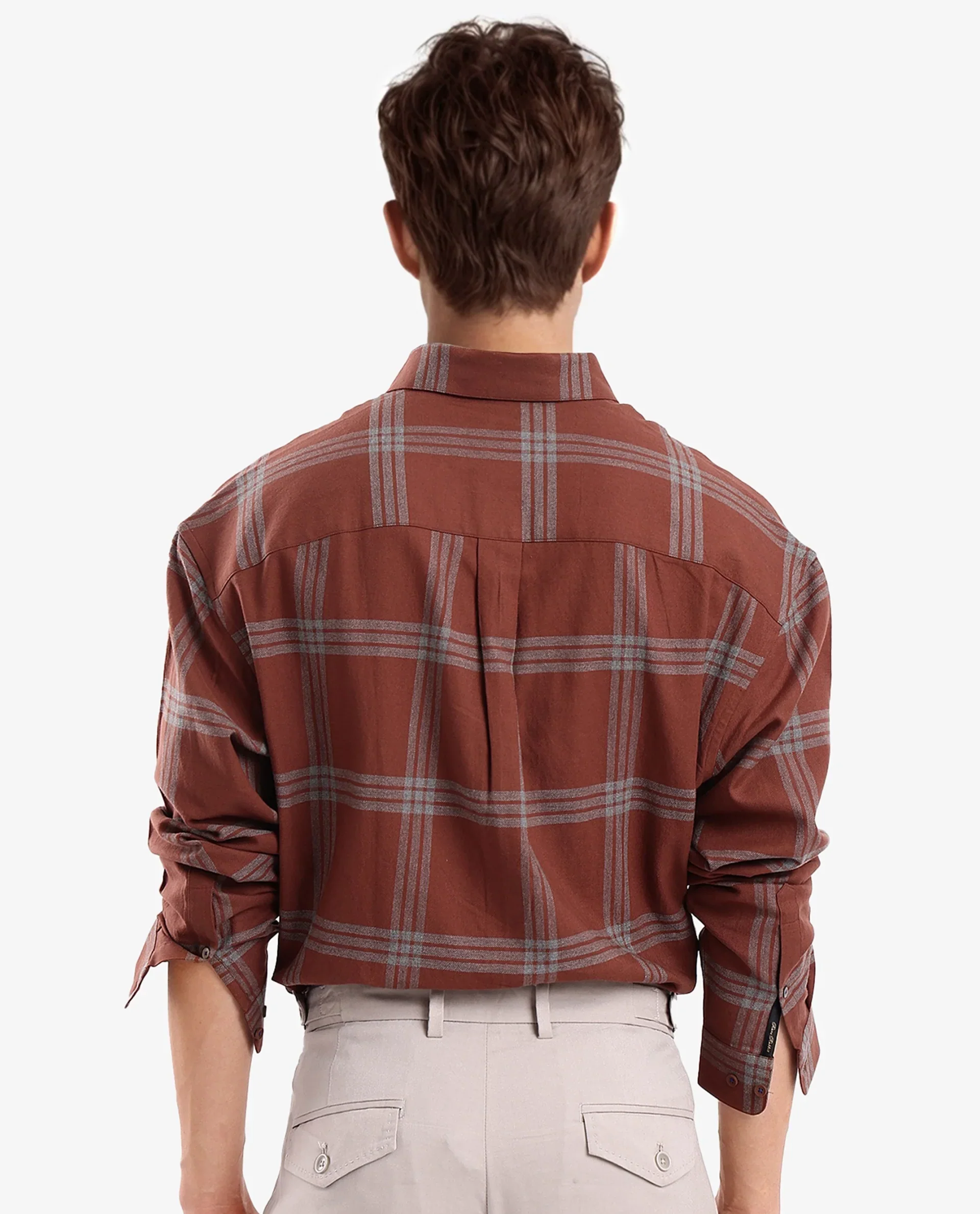 Rare Rabbit Men's Russ Brown Cotton Checked Print Regular Fit Full Sleeve Collared Shirt - Image 4