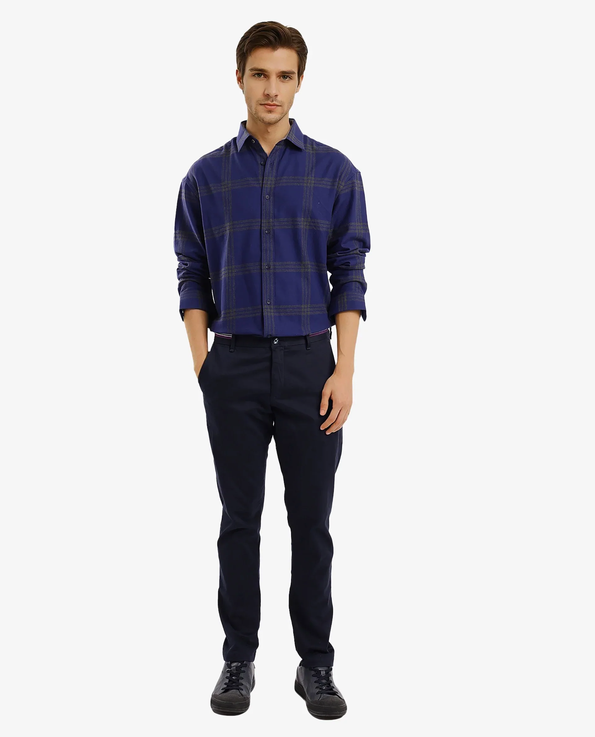 Rare Rabbit Men's Russ Dark Cotton Checked Print Regular Fit Full Sleeve Collared Shirt - Image 2