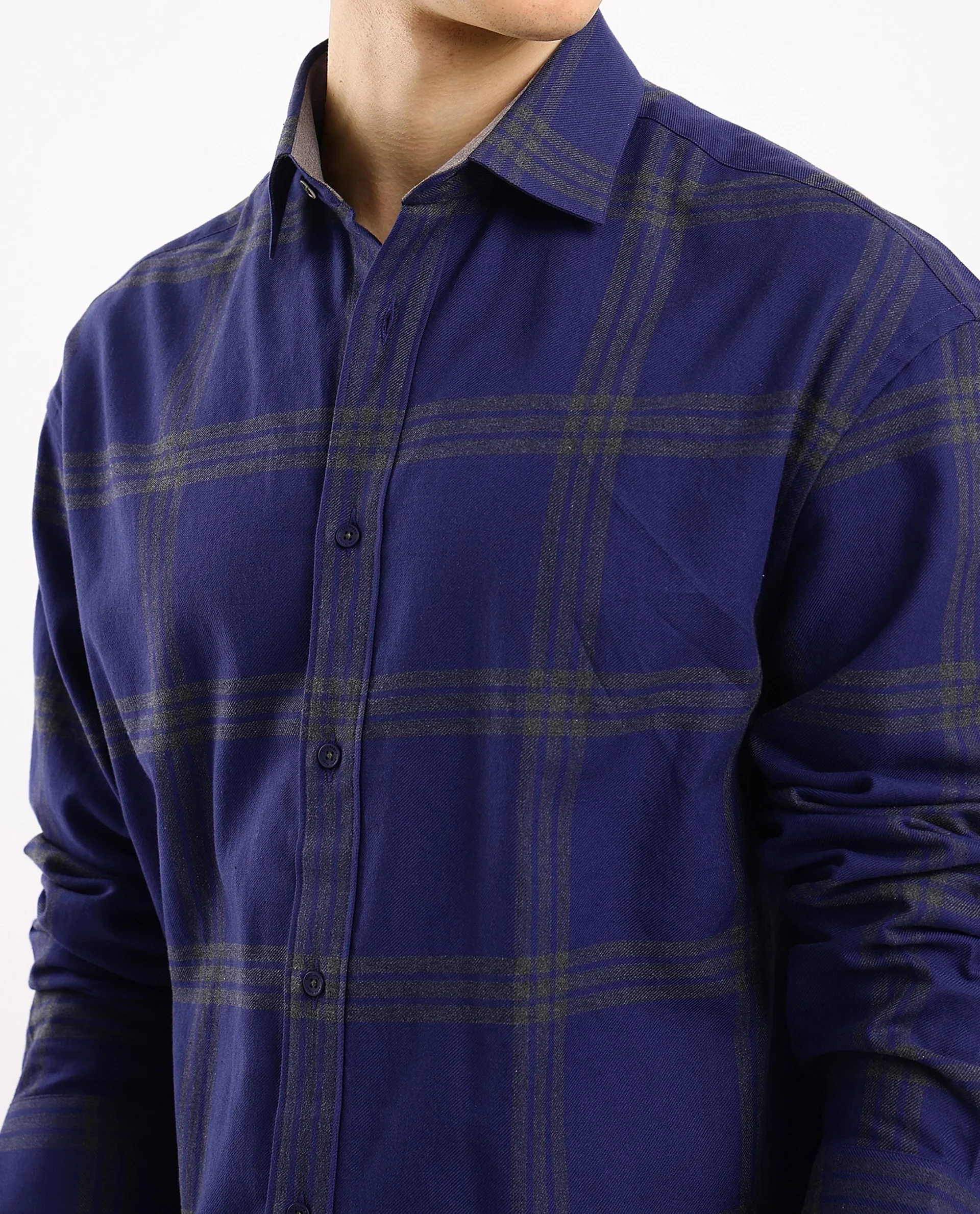 Rare Rabbit Men's Russ Dark Cotton Checked Print Regular Fit Full Sleeve Collared Shirt - Image 3