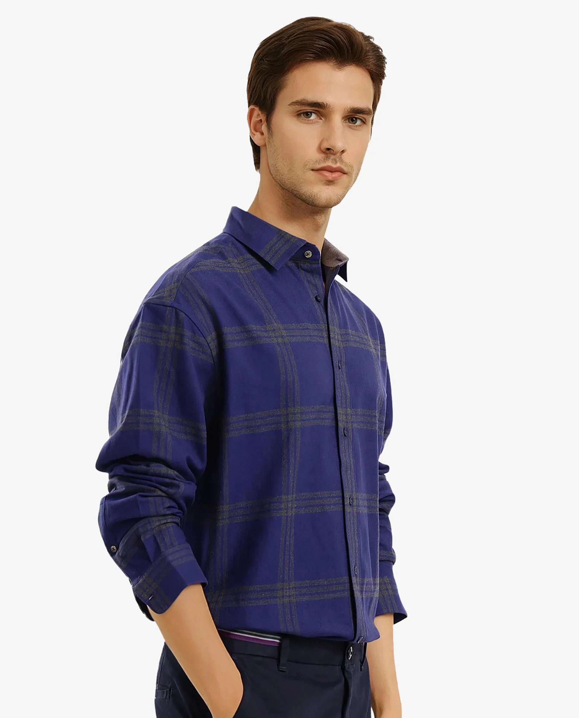 Rare Rabbit Men's Russ Dark Cotton Checked Print Regular Fit Full Sleeve Collared Shirt - Image 6