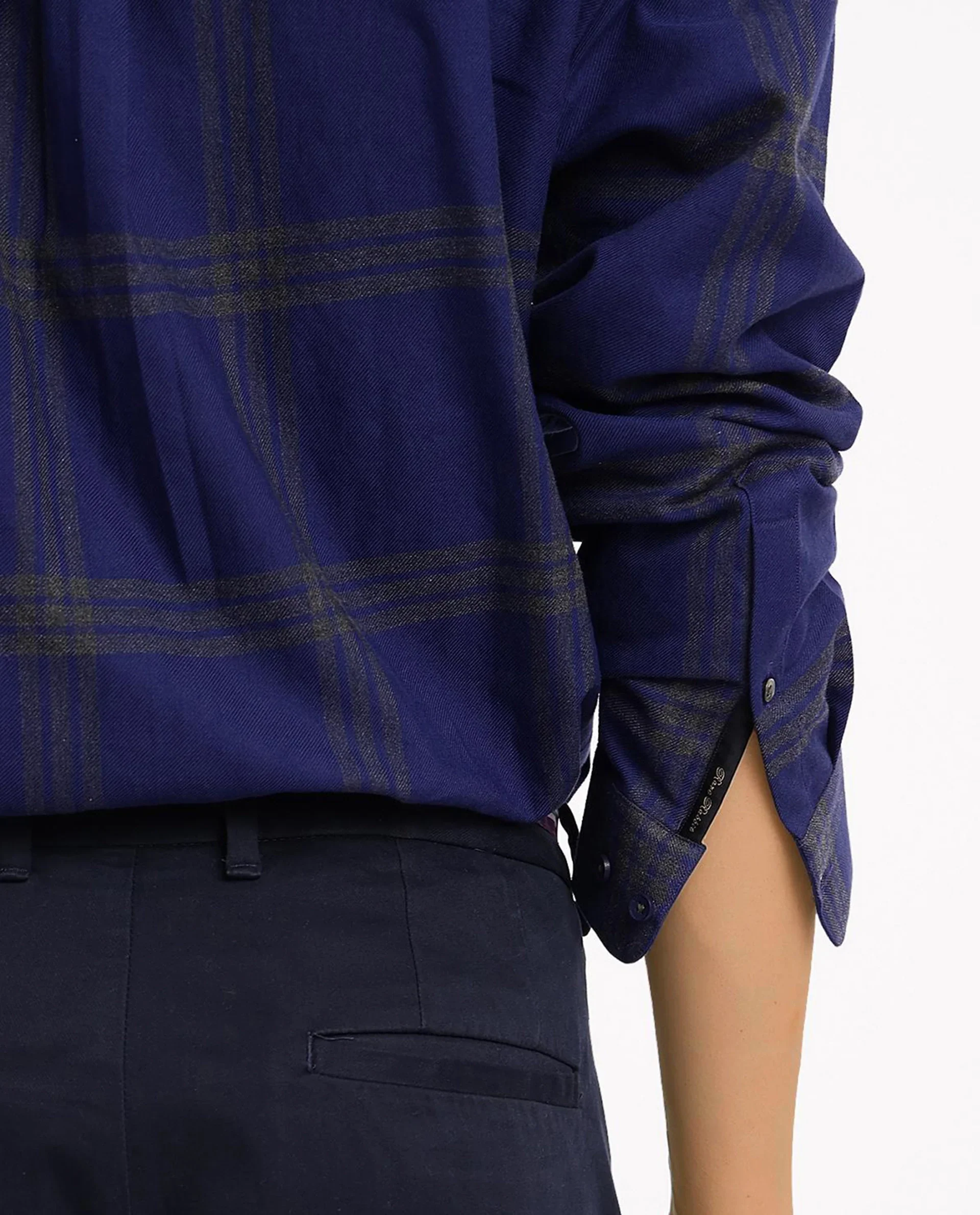Rare Rabbit Men's Russ Dark Cotton Checked Print Regular Fit Full Sleeve Collared Shirt - Image 7