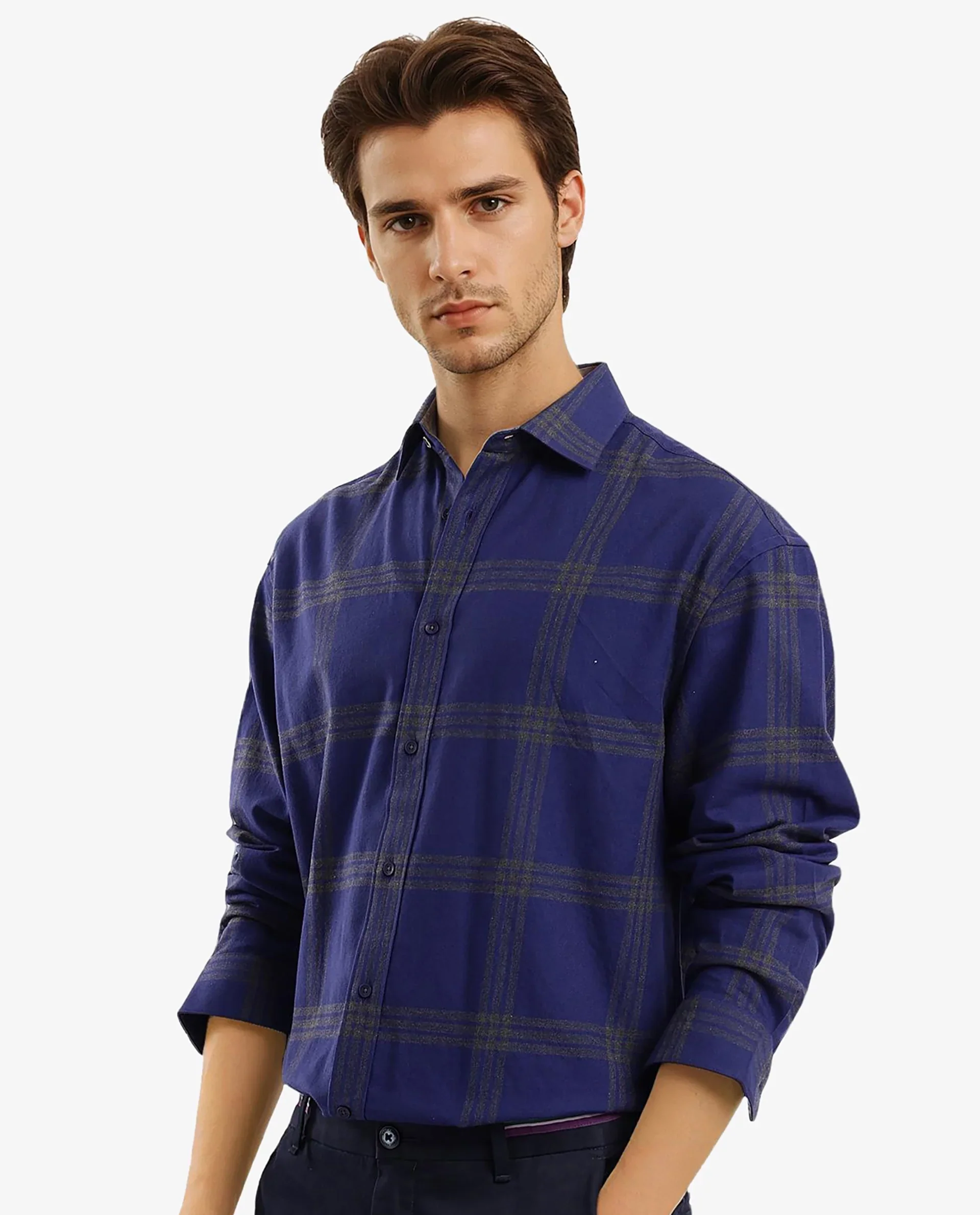 Rare Rabbit Men's Russ Dark Cotton Checked Print Regular Fit Full Sleeve Collared Shirt - Image 9