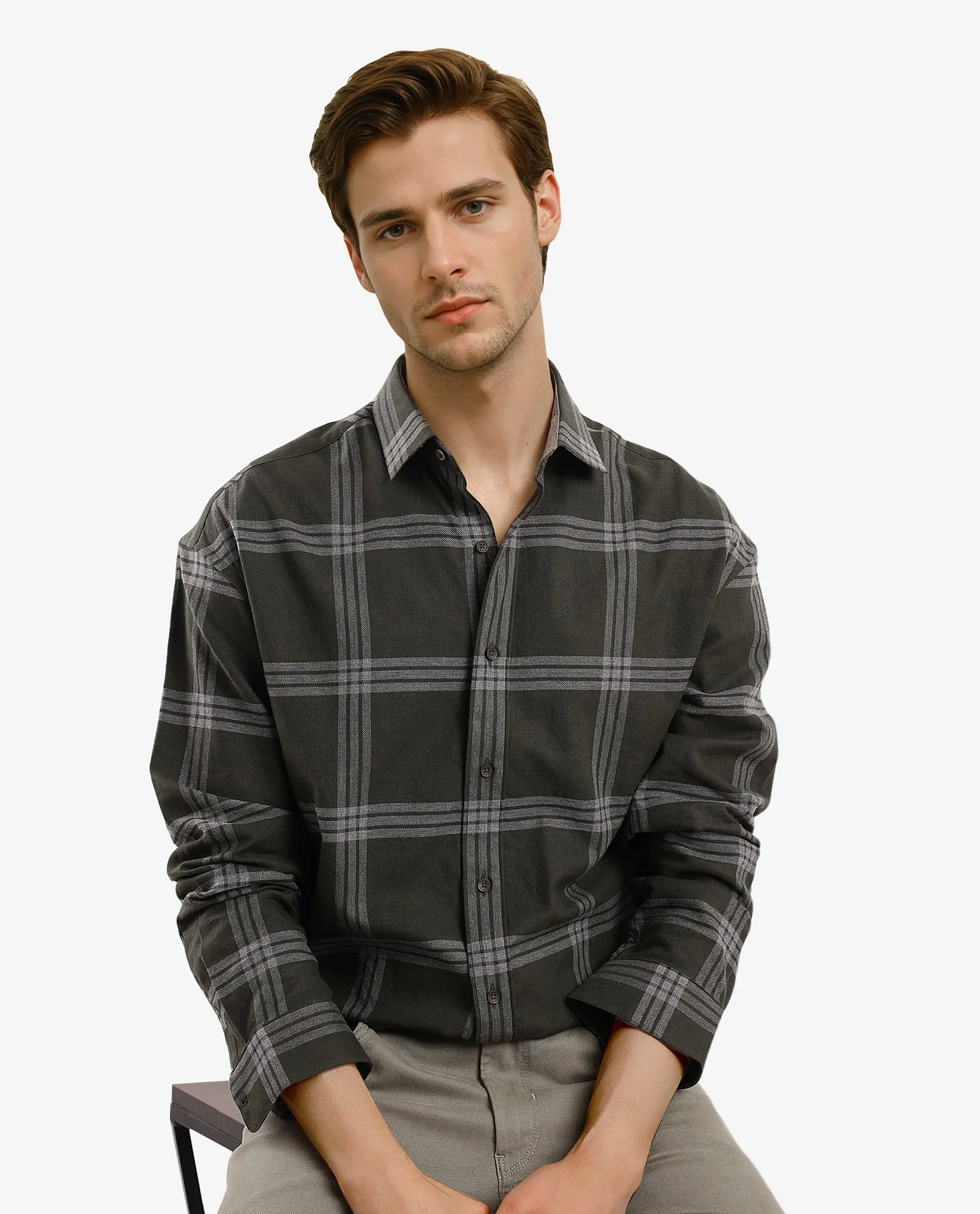 Rare Rabbit Men's Russ Dark Green Cotton Checked Print Regular Fit Full Sleeve Collared Shirt - Image 2