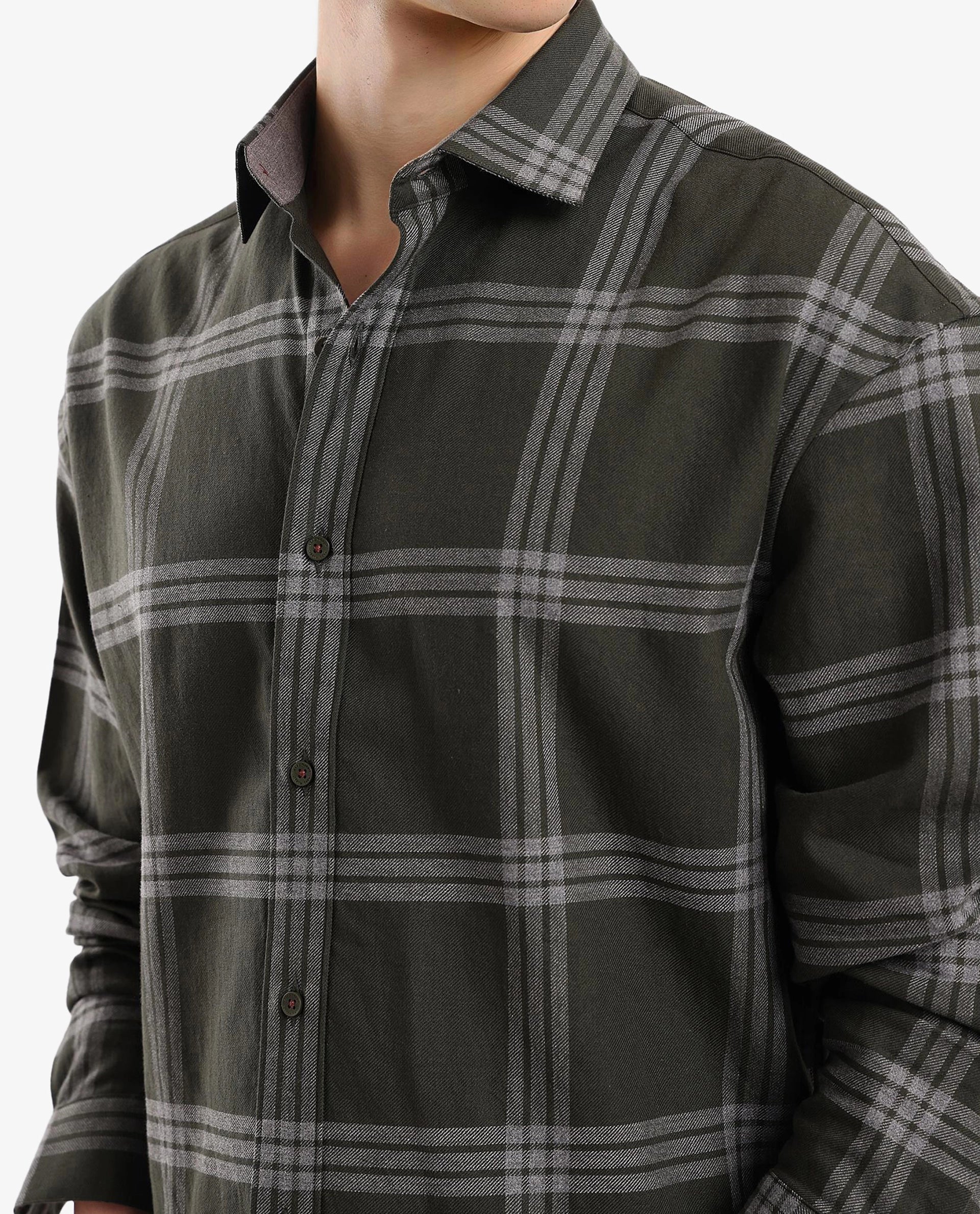 Rare Rabbit Men's Russ Dark Green Cotton Checked Print Regular Fit Full Sleeve Collared Shirt - Image 6