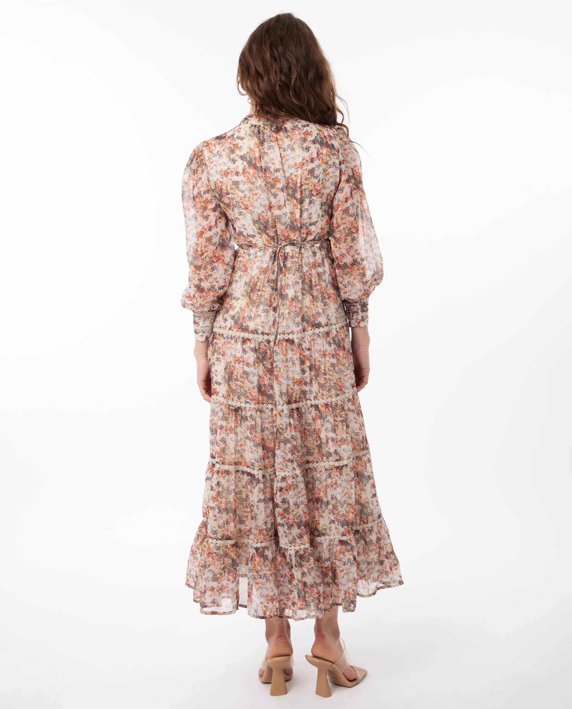 Rareism Women's Russell Multi Polyester Mandarin Collar Floral Print Maxi Regular Fit Dress - Image 10