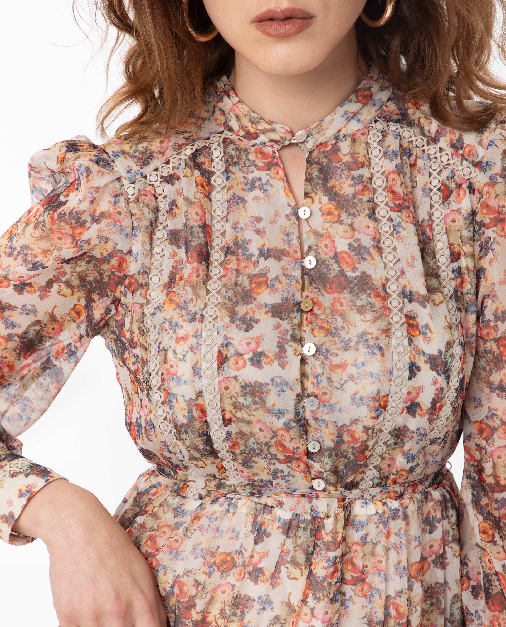 Rareism Women's Russell Multi Polyester Mandarin Collar Floral Print Maxi Regular Fit Dress - Image 2