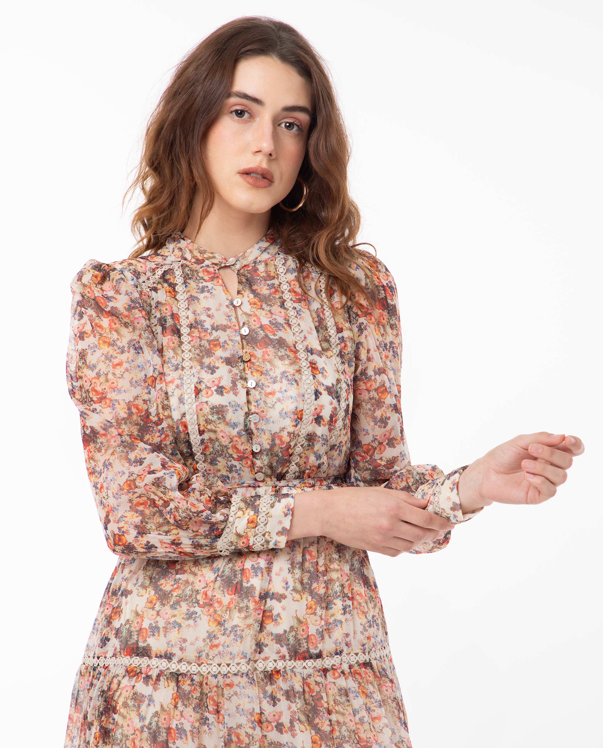 Rareism Women's Russell Multi Polyester Mandarin Collar Floral Print Maxi Regular Fit Dress - Image 3