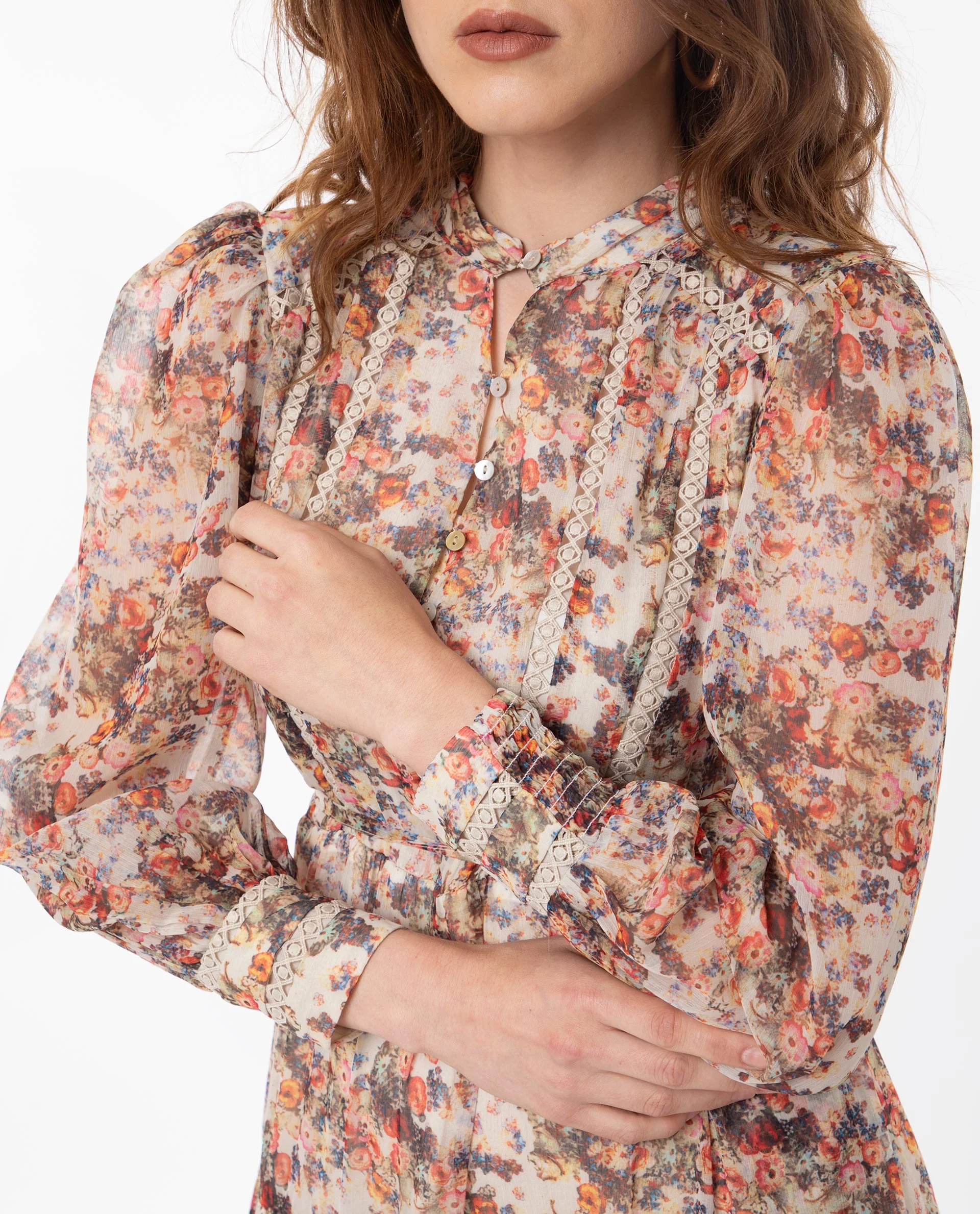 Rareism Women's Russell Multi Polyester Mandarin Collar Floral Print Maxi Regular Fit Dress - Image 4