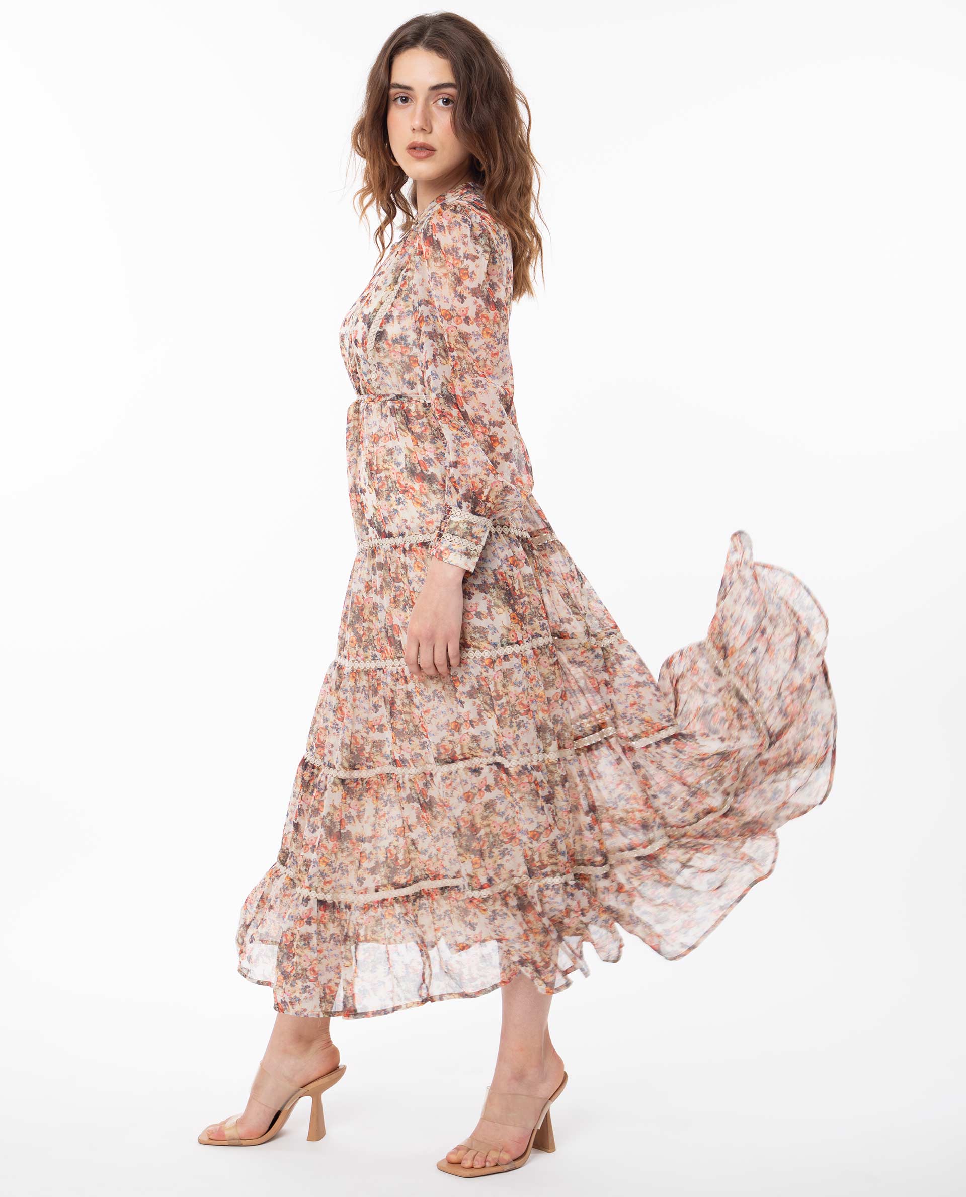 Rareism Women's Russell Multi Polyester Mandarin Collar Floral Print Maxi Regular Fit Dress - Image 8