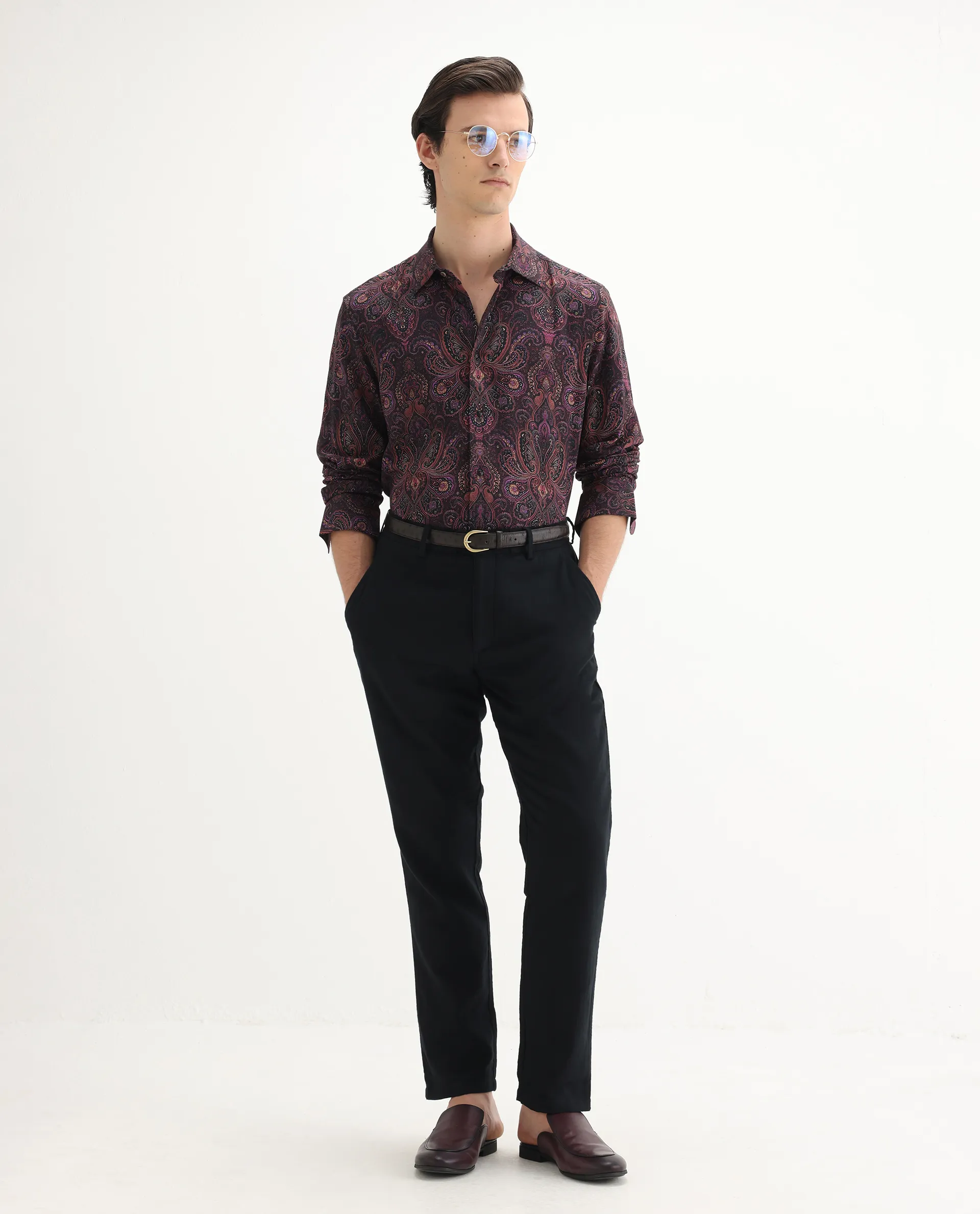 Rare Rabbit Men's Rust Dusky Purple Viscose Paisley Print Regular Fit Full Sleeve Collared Shirt - Image 2
