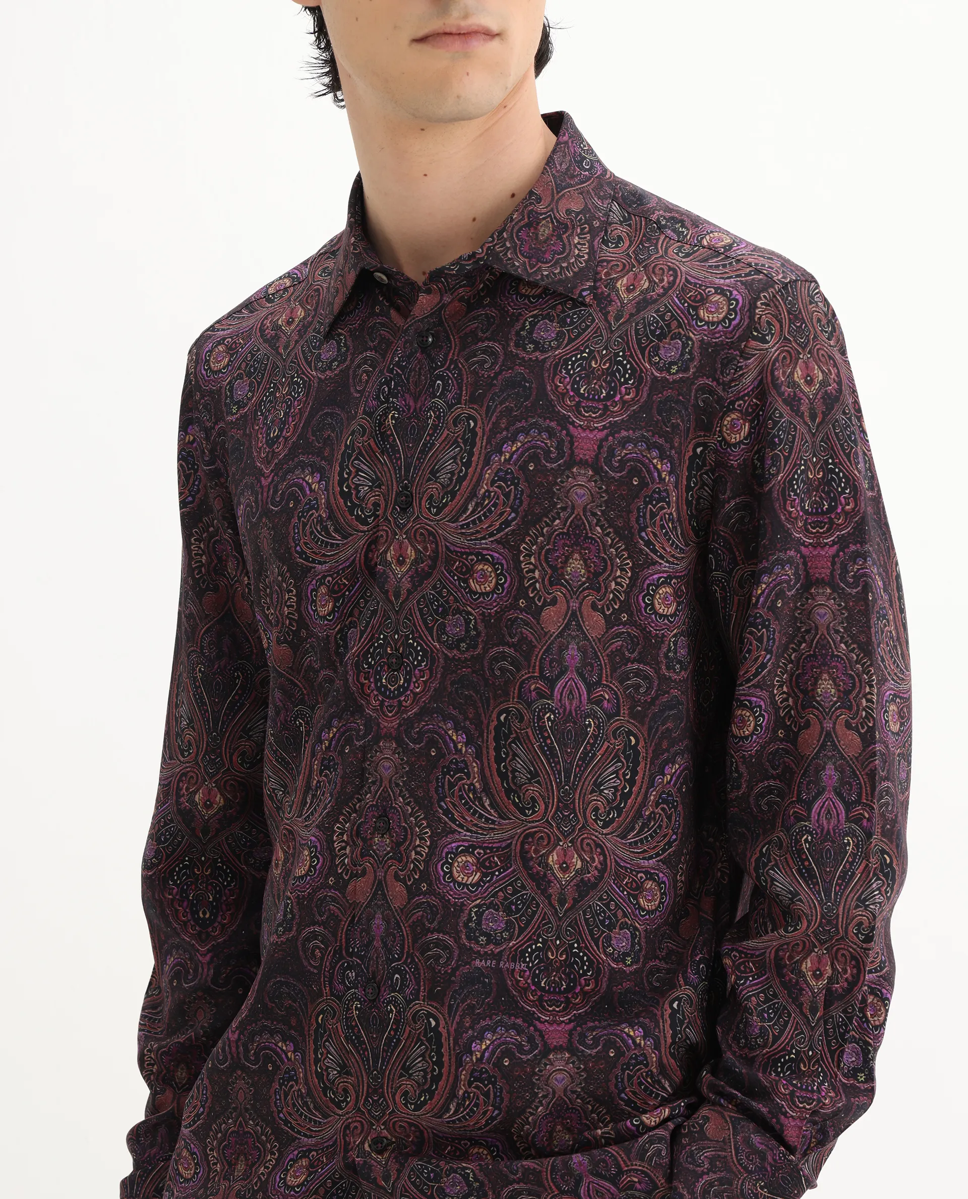 Rare Rabbit Men's Rust Dusky Purple Viscose Paisley Print Regular Fit Full Sleeve Collared Shirt - Image 4