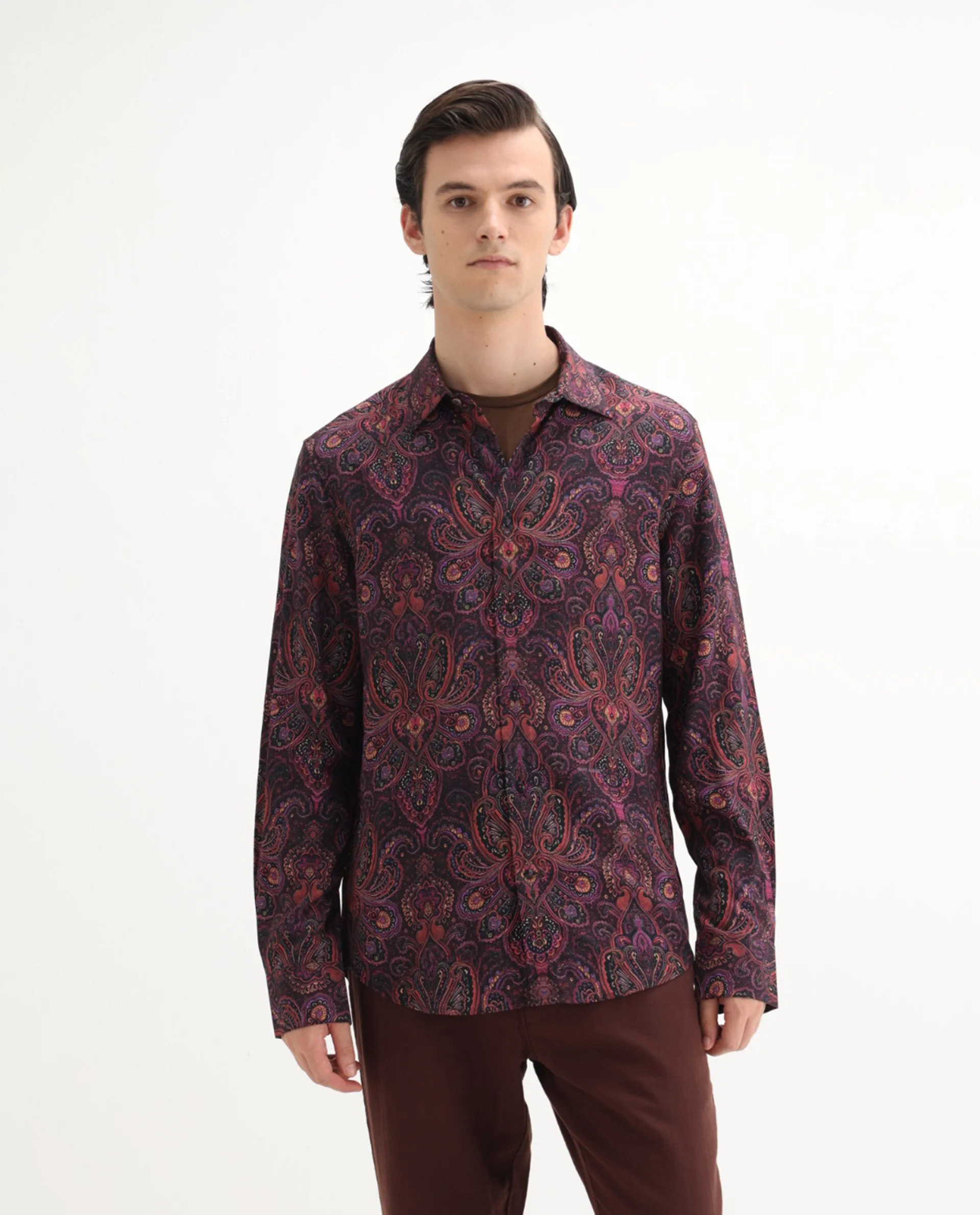 Rare Rabbit Men's Rust Dusky Purple Viscose Paisley Print Regular Fit Full Sleeve Collared Shirt - Image 5