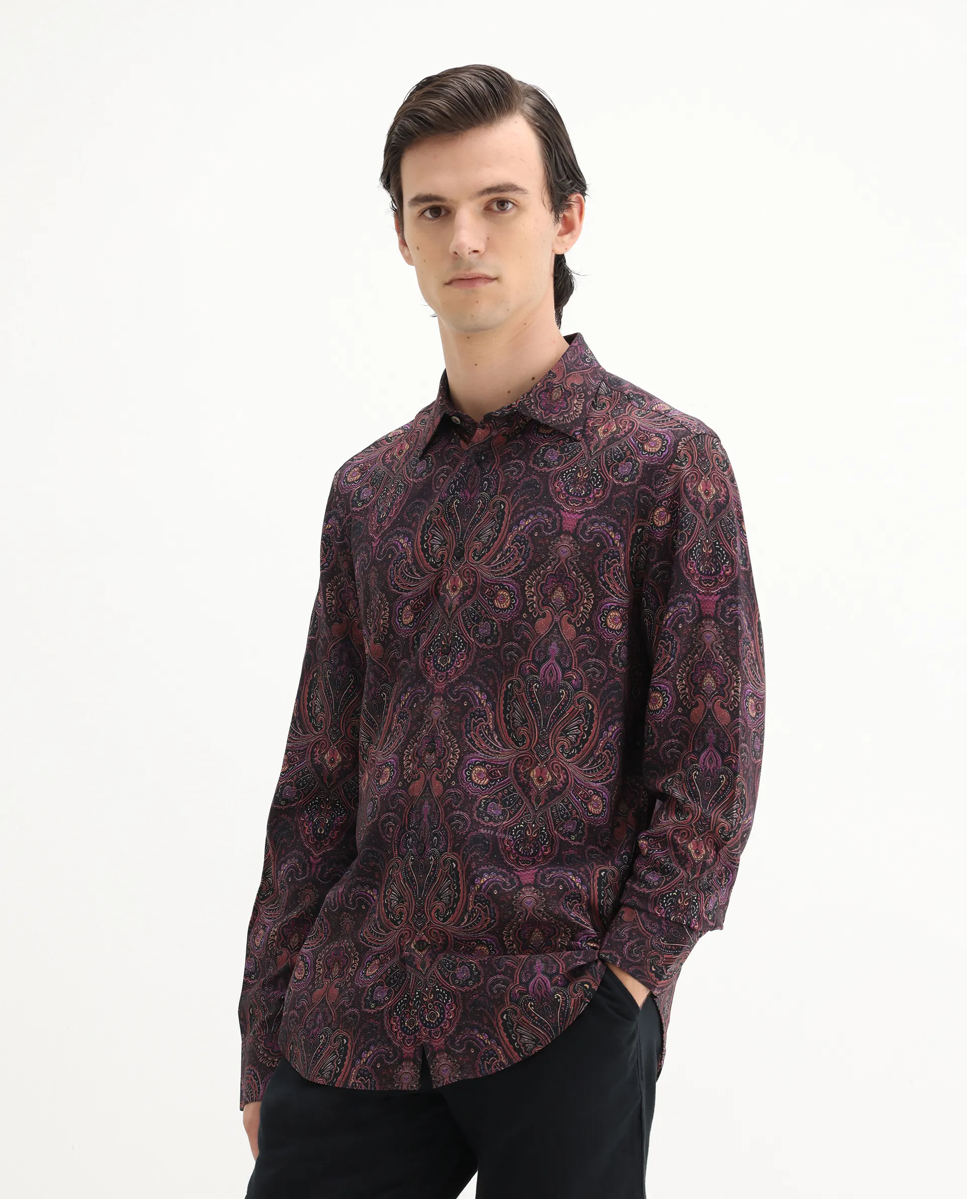 Rare Rabbit Men's Rust Dusky Purple Viscose Paisley Print Regular Fit Full Sleeve Collared Shirt - Image 6