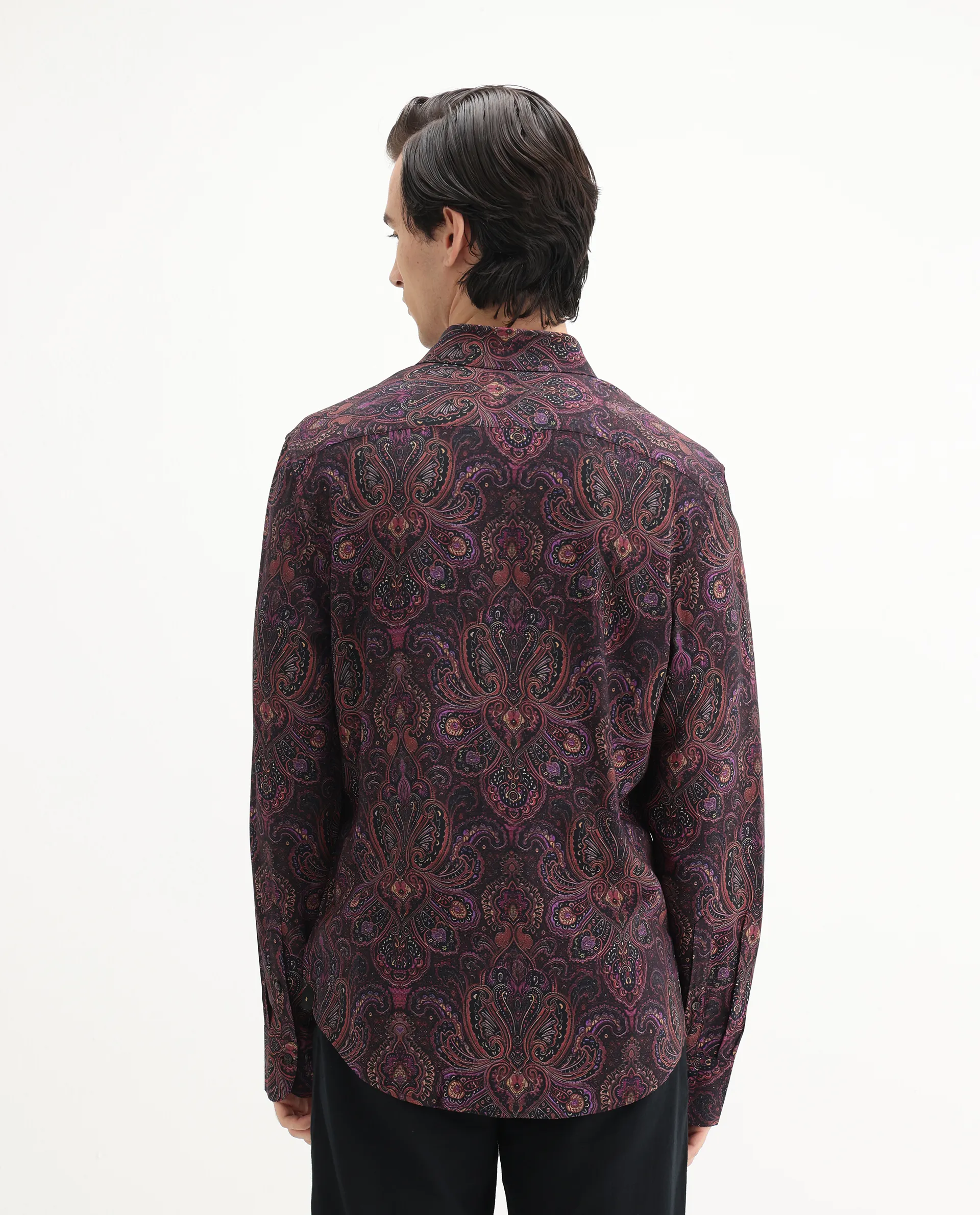 Rare Rabbit Men's Rust Dusky Purple Viscose Paisley Print Regular Fit Full Sleeve Collared Shirt - Image 9