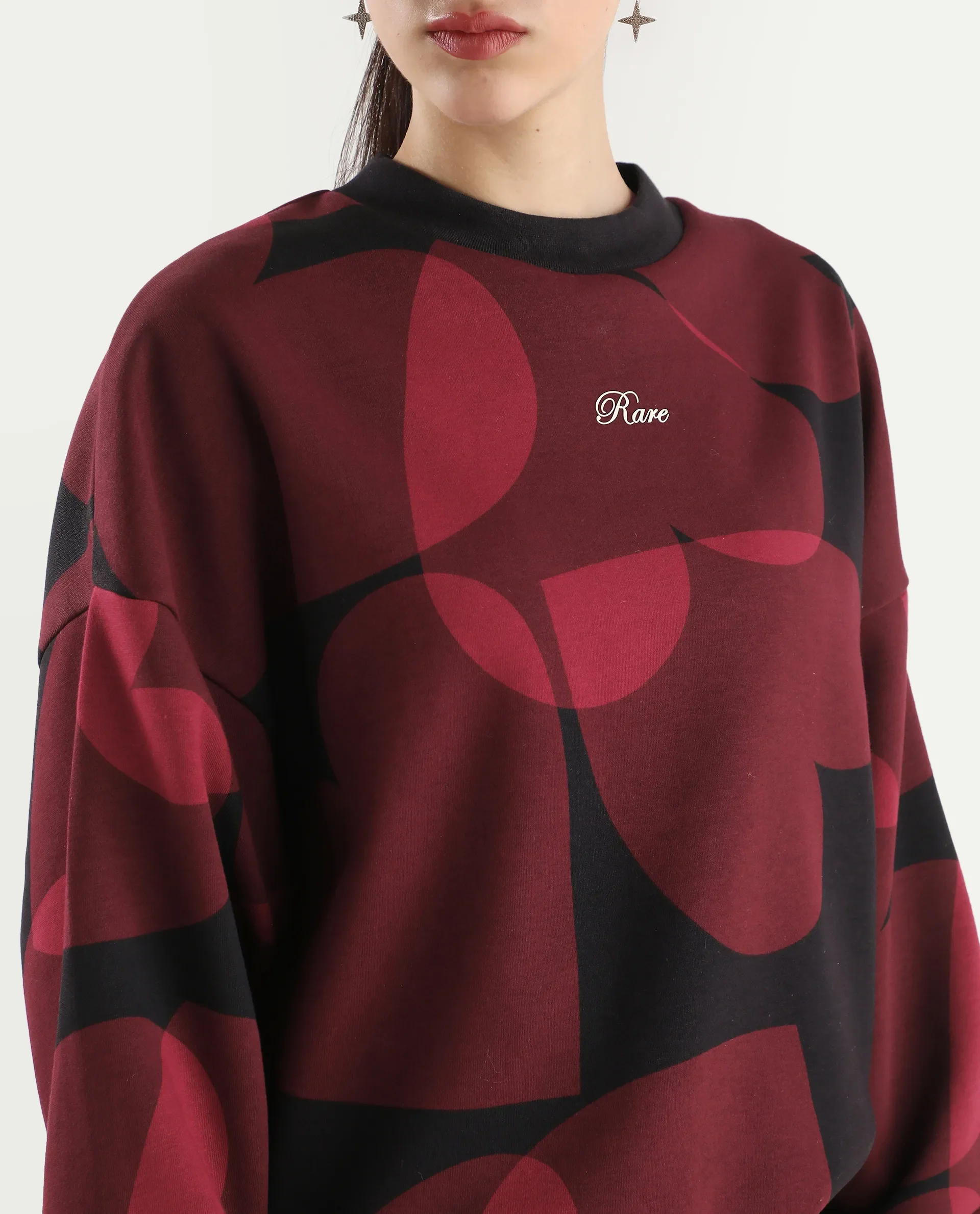 Rareism Women's Ruth Black Cotton Blend Crew Neck Oversize Fit Abstract Print Sweatshirt - Image 4