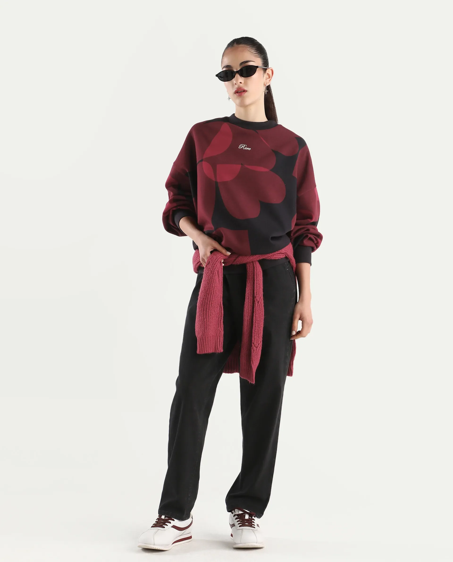 Rareism Women's Ruth Black Cotton Blend Crew Neck Oversize Fit Abstract Print Sweatshirt - Image 5
