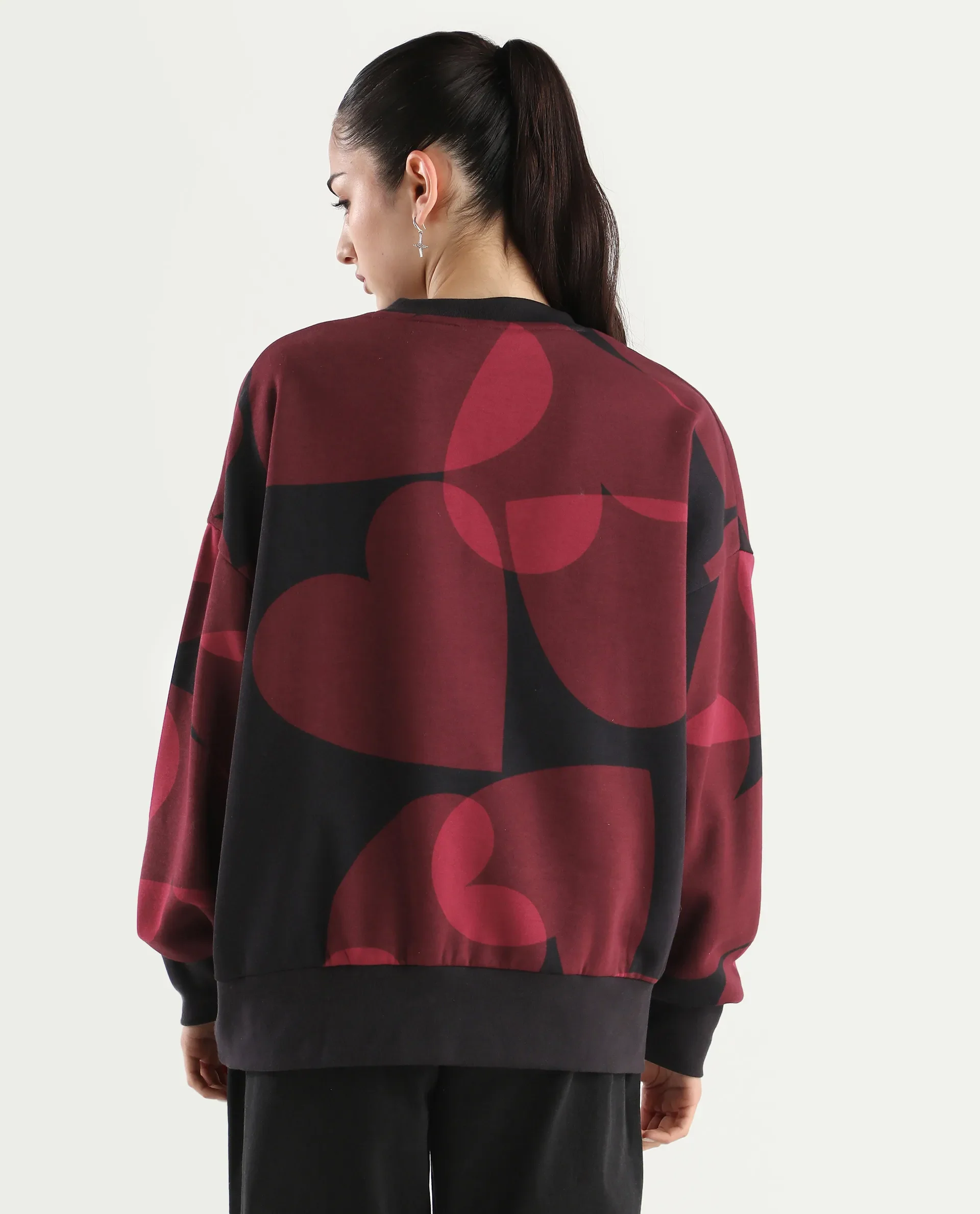Rareism Women's Ruth Black Cotton Blend Crew Neck Oversize Fit Abstract Print Sweatshirt - Image 7