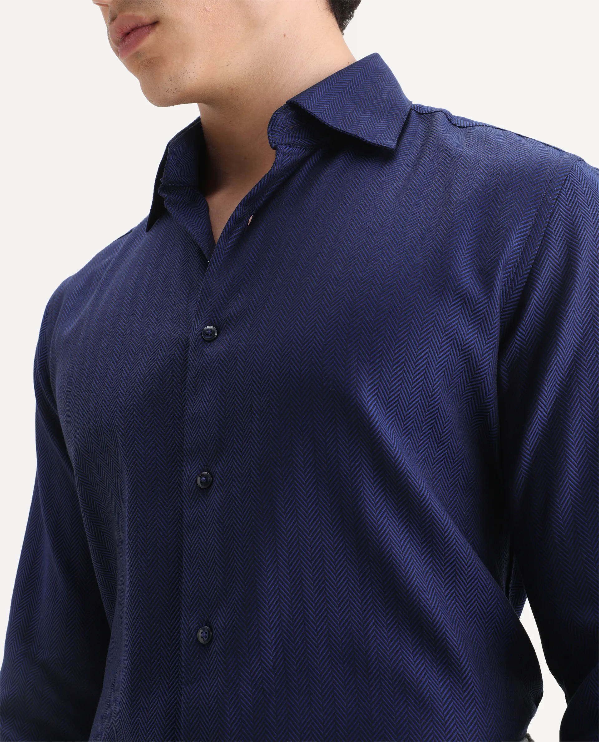 Rare Rabbit Men's Ruther Navy Cotton Plain Regular Fit Full Sleeve Collared Shirt - Image 3