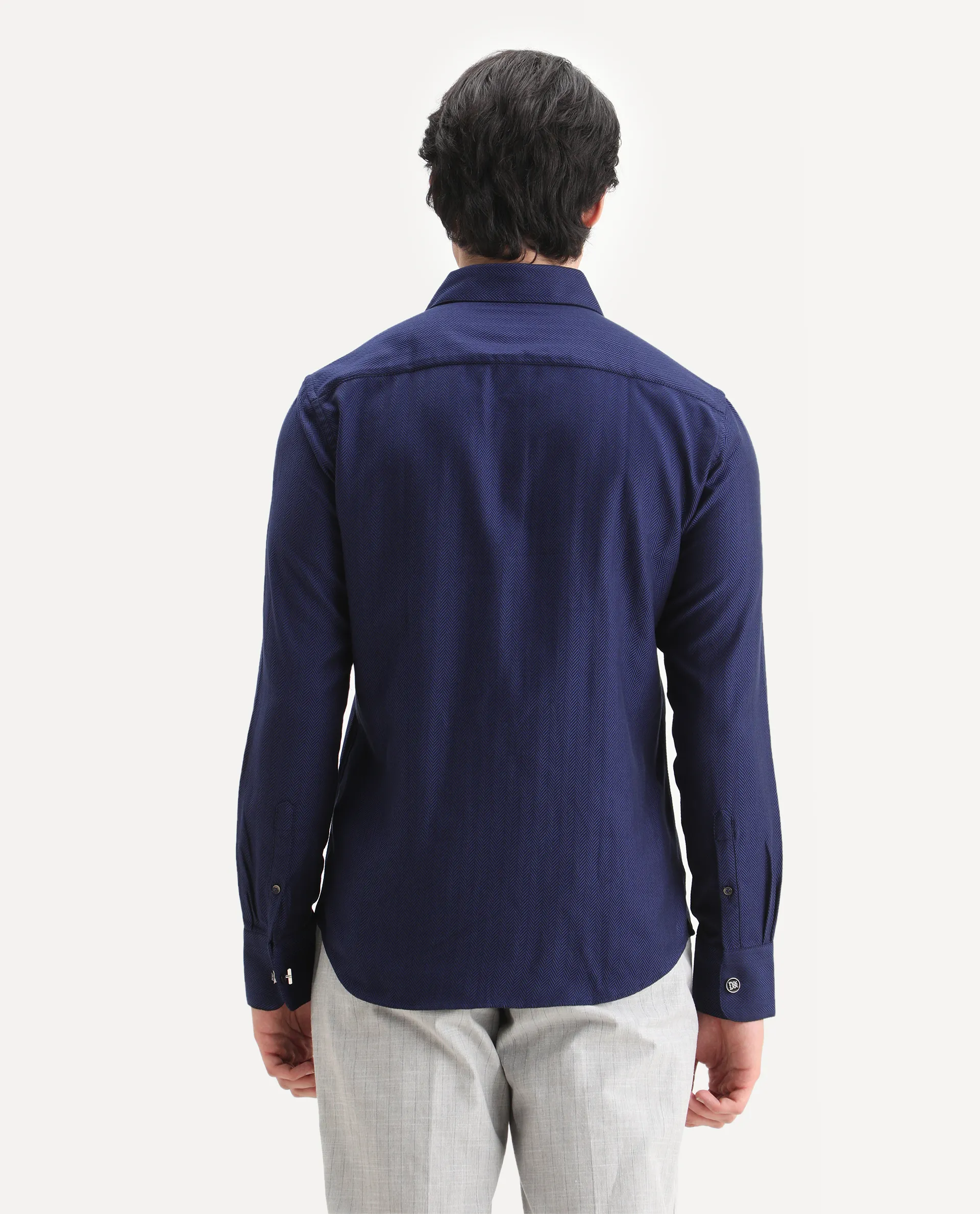 Rare Rabbit Men's Ruther Navy Cotton Plain Regular Fit Full Sleeve Collared Shirt - Image 7