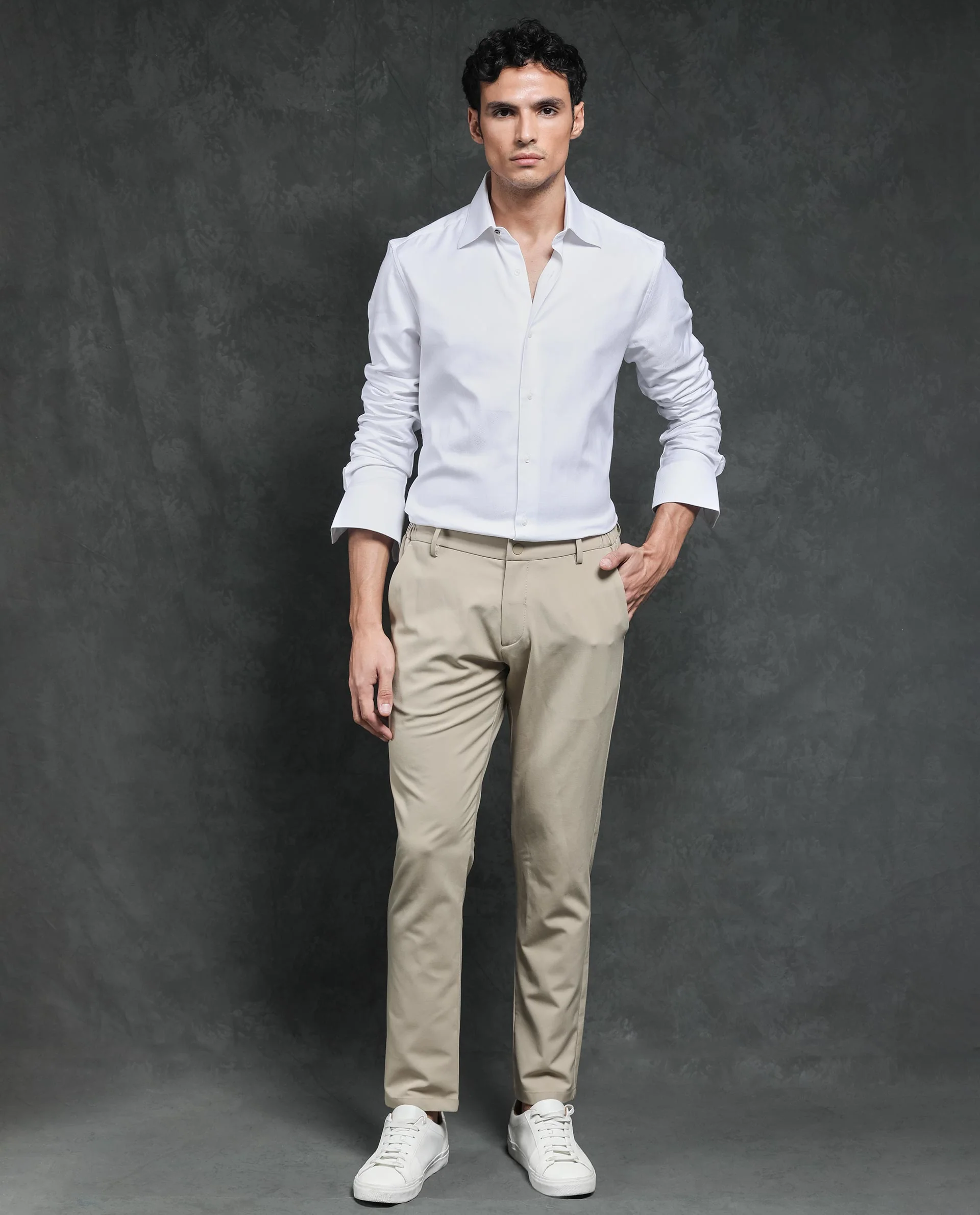 Rare Rabbit Men's Ruther White Cotton Plain Regular Fit Full Sleeve Collared Shirt - Image 3