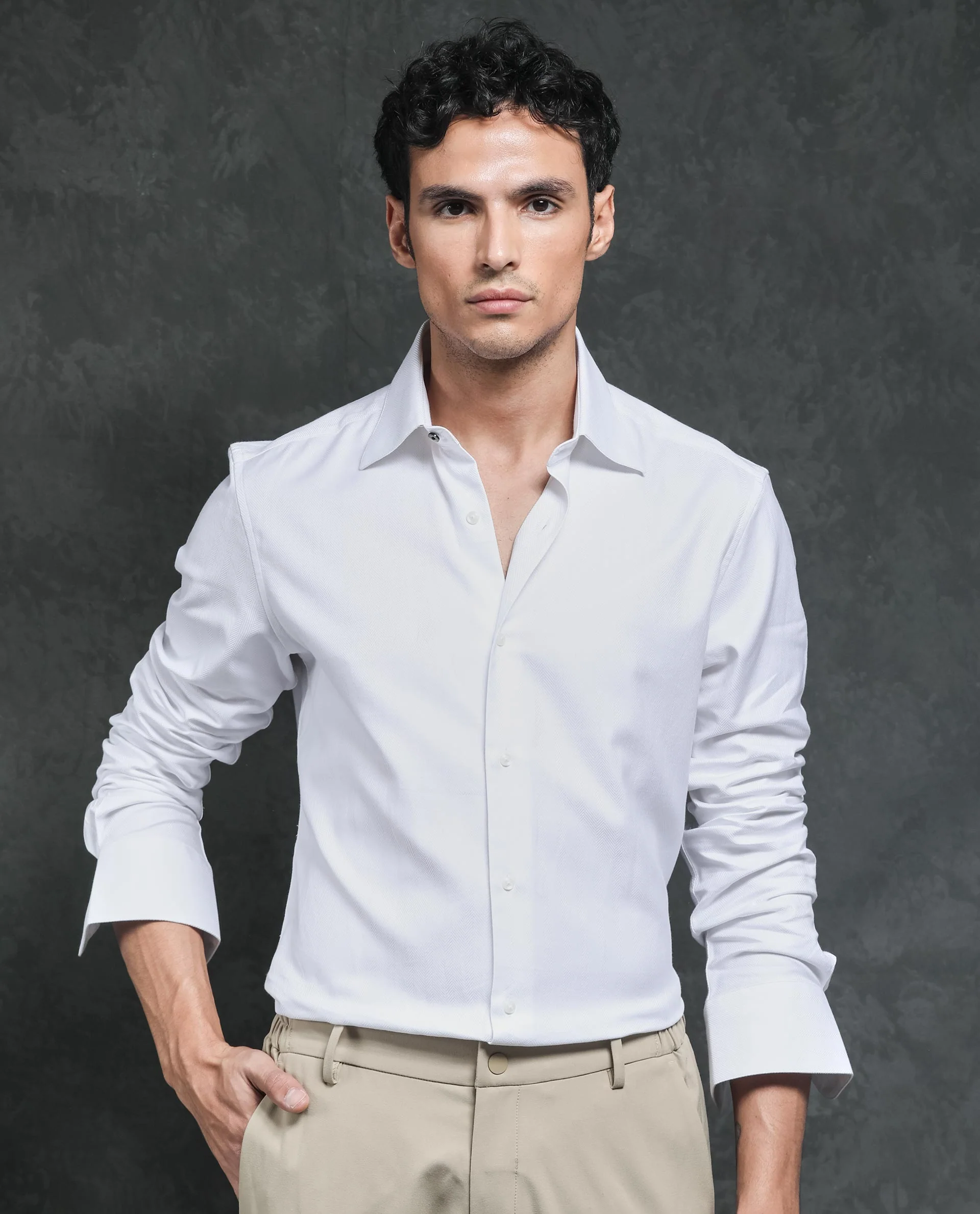 Rare Rabbit Men's Ruther White Cotton Plain Regular Fit Full Sleeve Collared Shirt - Image 7