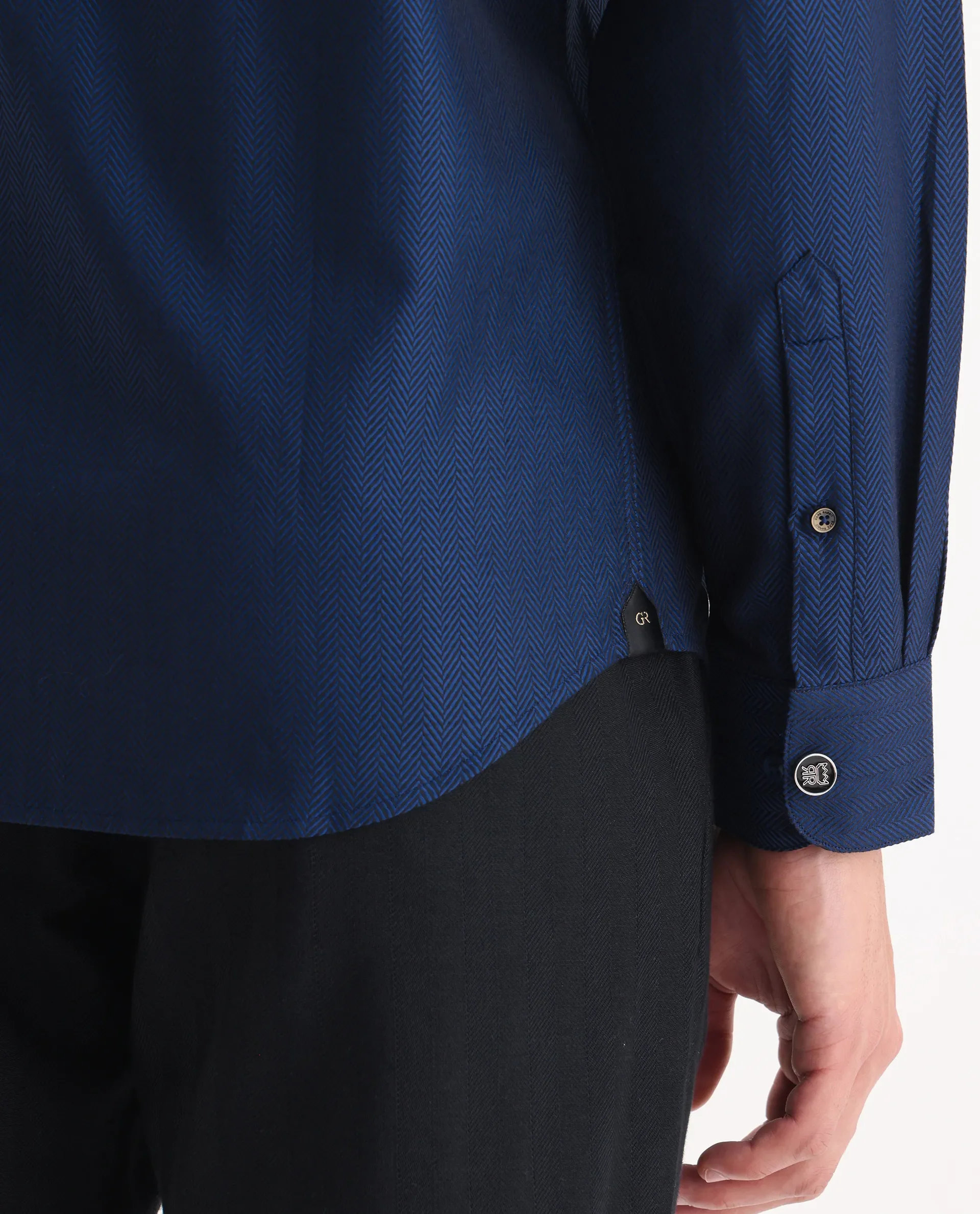 Rare Rabbit Men's Ruther 25 Dark Blue Cotton Fabric Spread Collar Regular Jacquard Shirt - Image 7