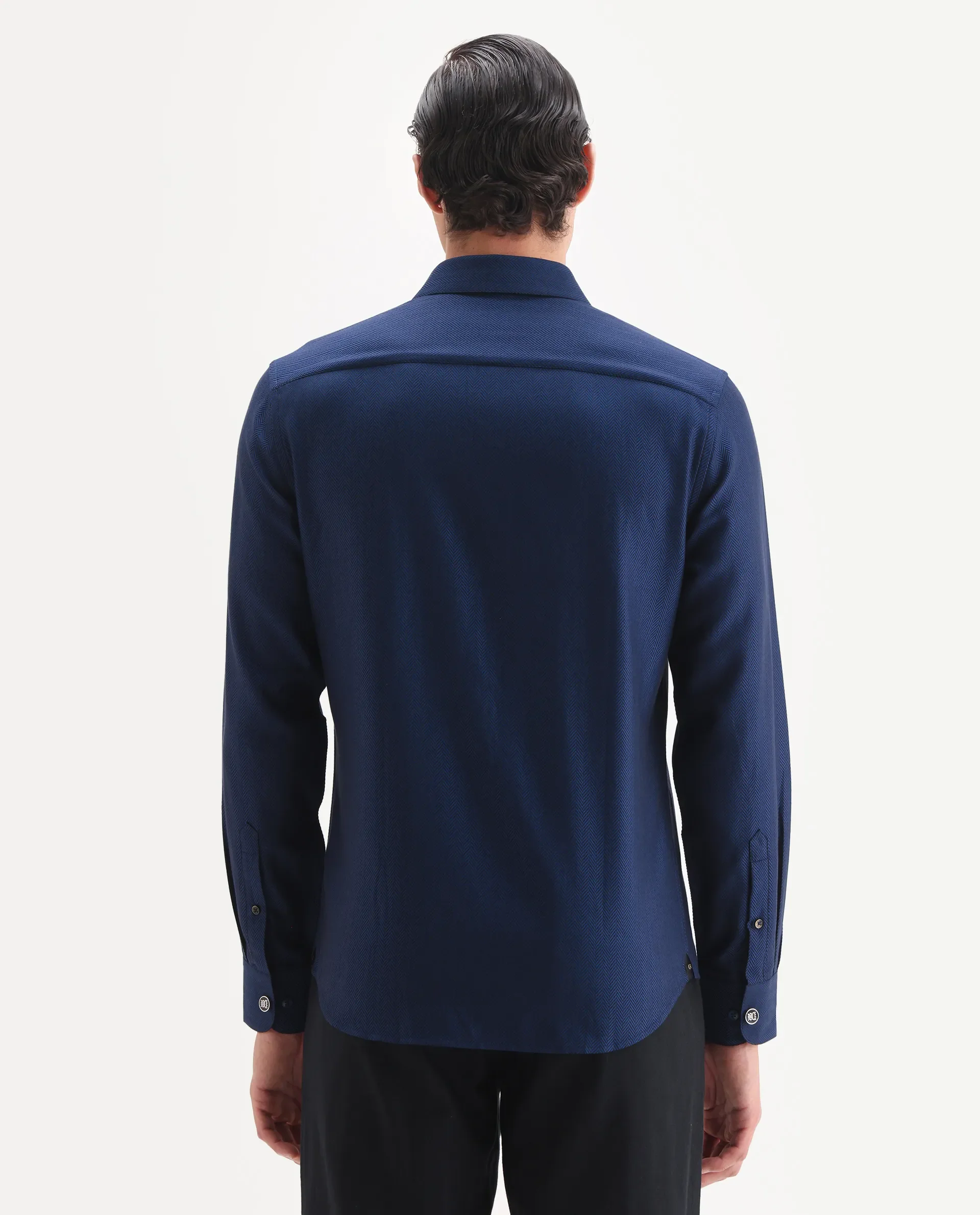 Rare Rabbit Men's Ruther 25 Dark Blue Cotton Fabric Spread Collar Regular Jacquard Shirt - Image 8