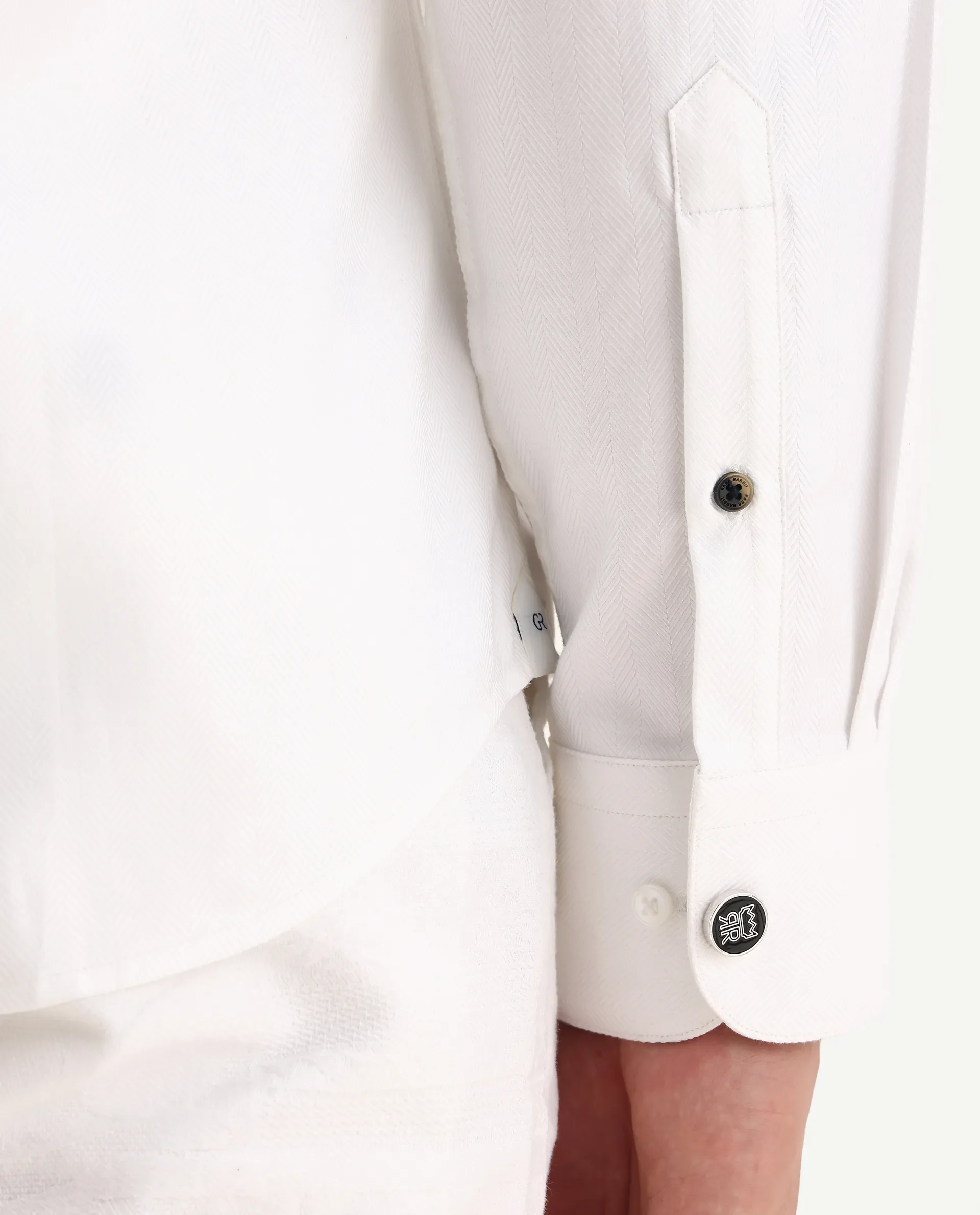 Rare Rabbit Men's Ruther 25 White Cotton Fabric Spread Collar Regular Jacquard Shirt - Image 4