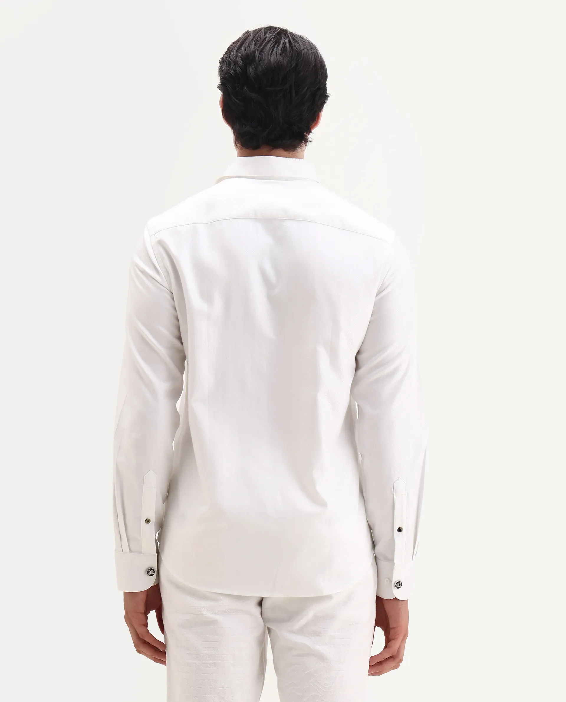 Rare Rabbit Men's Ruther 25 White Cotton Fabric Spread Collar Regular Jacquard Shirt - Image 8