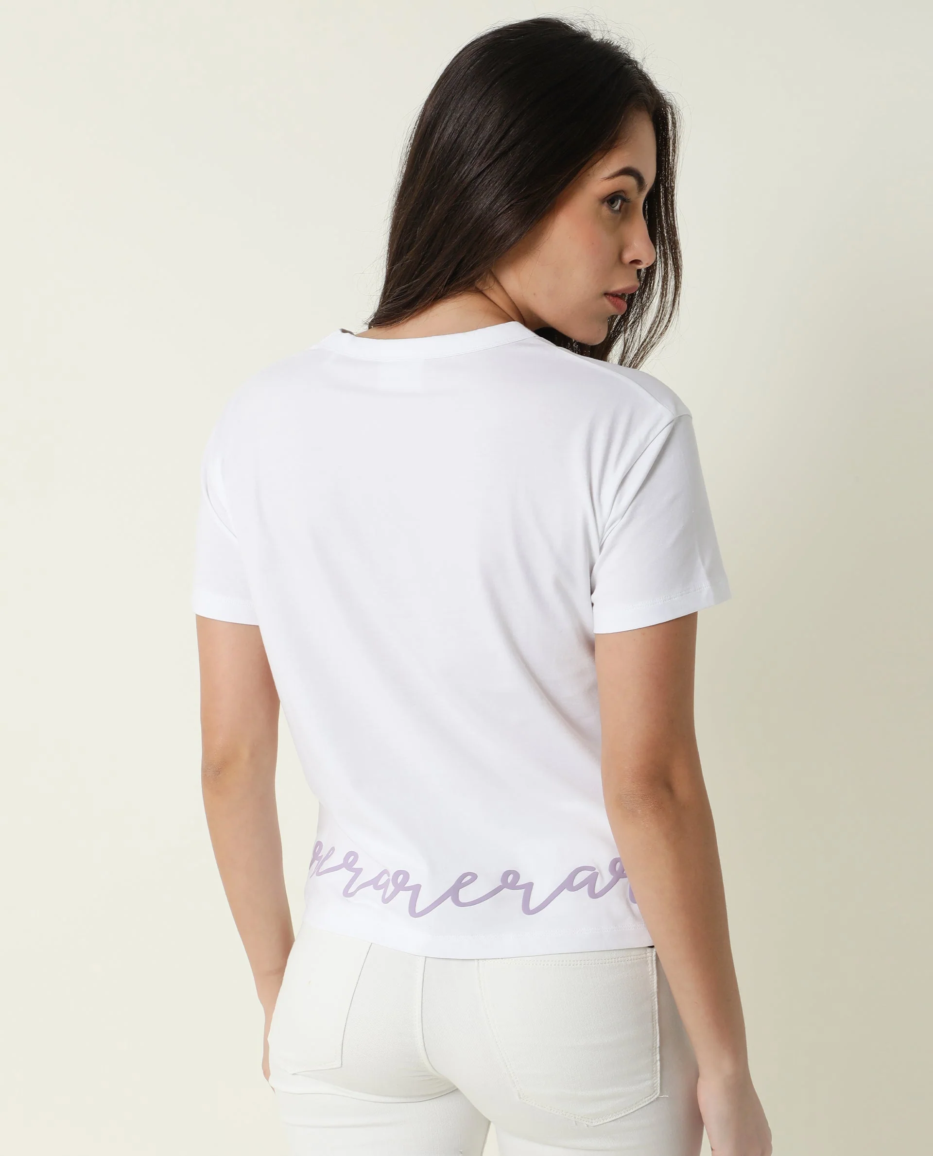 Rareism Women's Ruthi White Cotton Crew Neck Graphic Print Regular Fit T-Shirt - Image 10