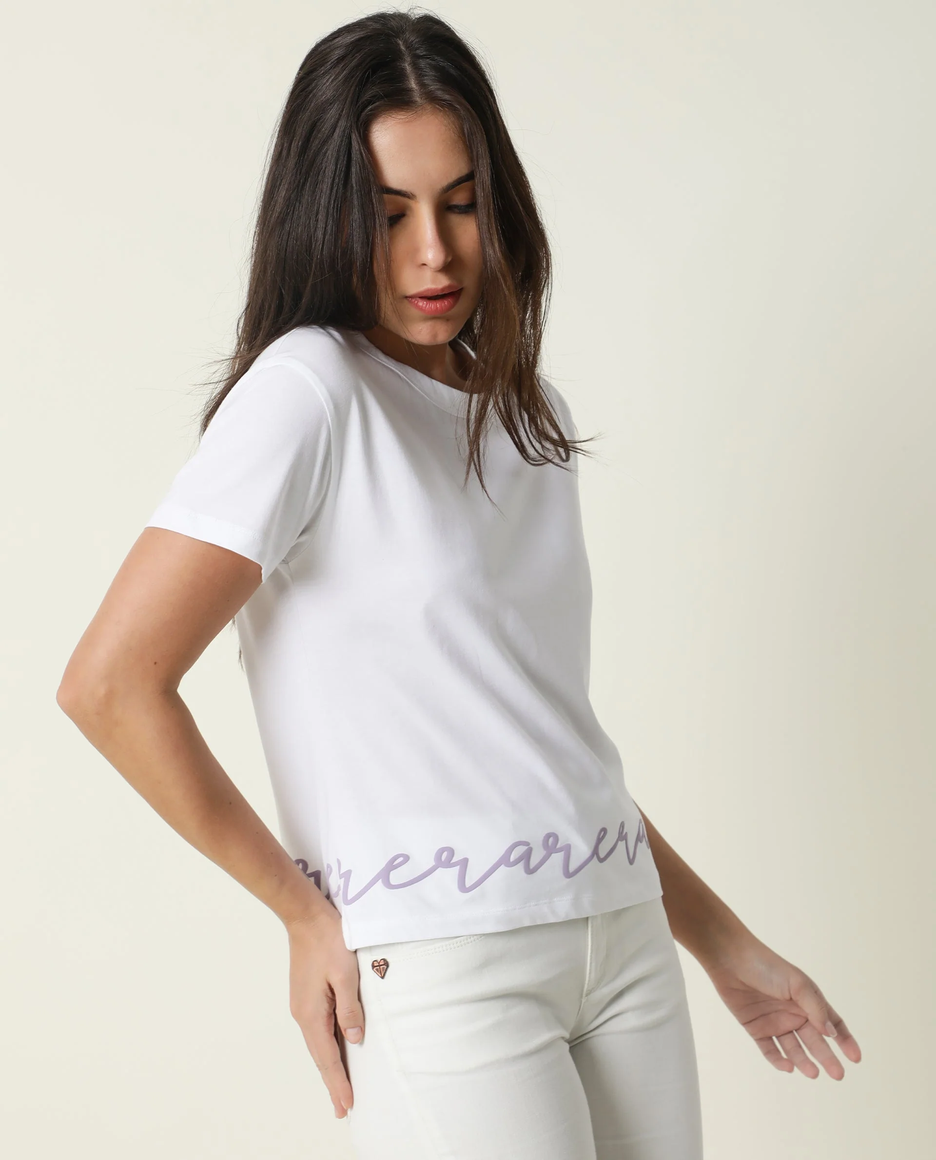 Rareism Women's Ruthi White Cotton Crew Neck Graphic Print Regular Fit T-Shirt - Image 8