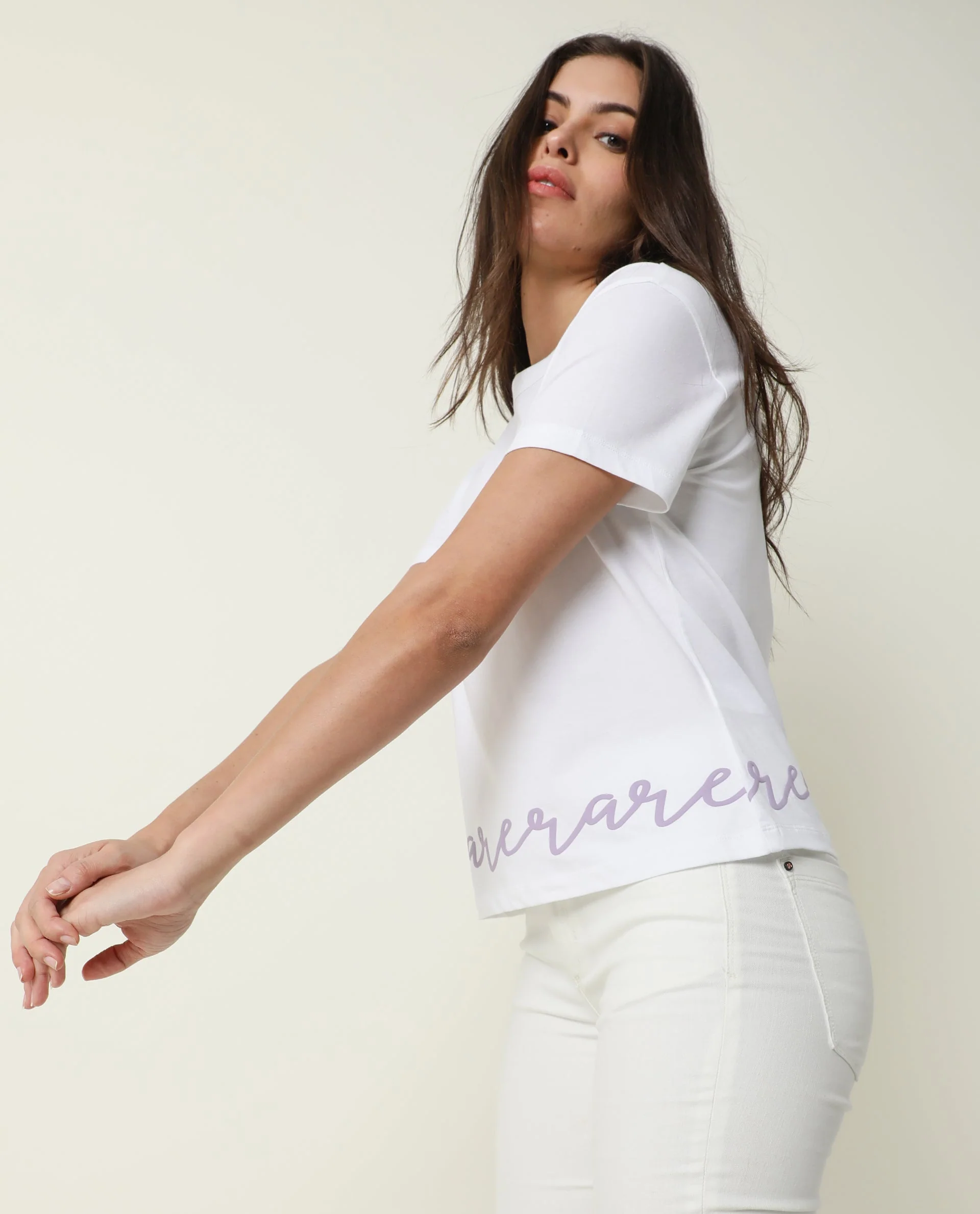 Rareism Women's Ruthi White Cotton Crew Neck Graphic Print Regular Fit T-Shirt - Image 9