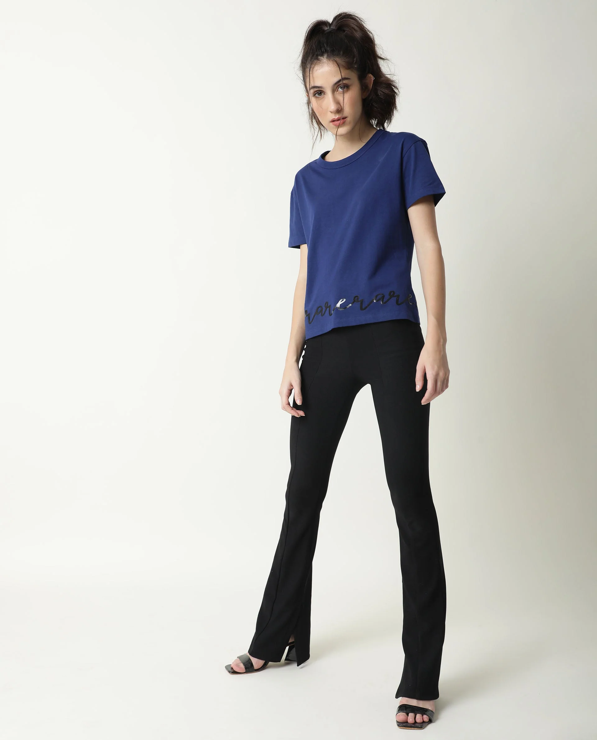 Rareism Women's Ruthi Navy Cotton Crew Neck Graphic Print Regular Fit T-Shirt - Image 8