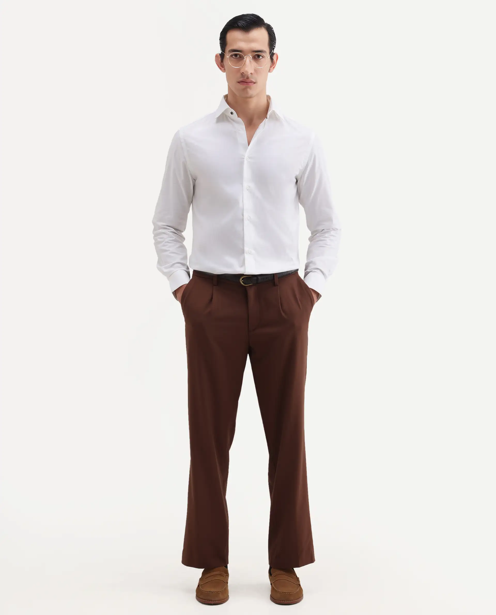Rare Rabbit Men's Rutho White Cotton Full Sleeve Spread Collar Regular Fit Plain Shirt - Image 2