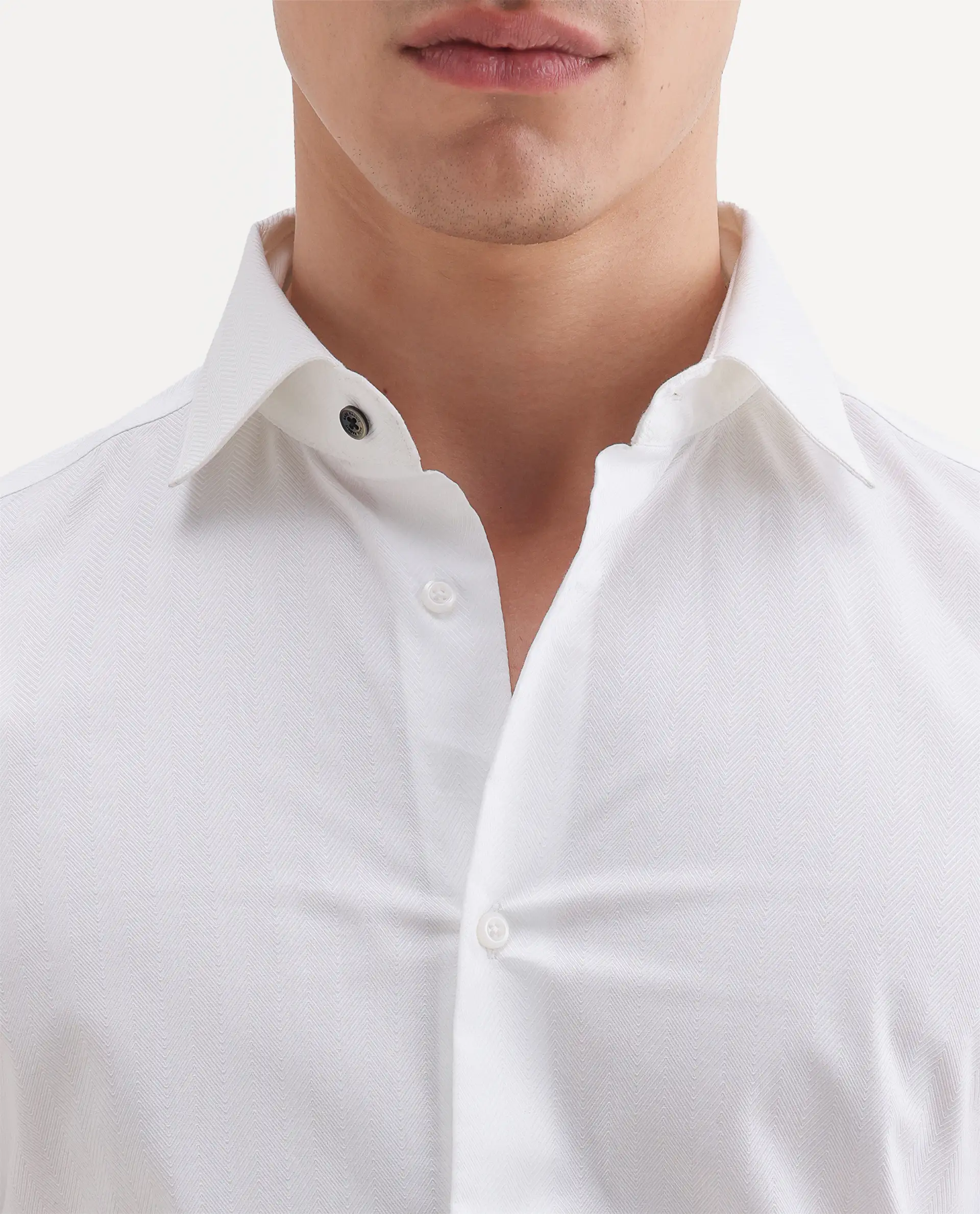 Rare Rabbit Men's Rutho White Cotton Full Sleeve Spread Collar Regular Fit Plain Shirt - Image 3