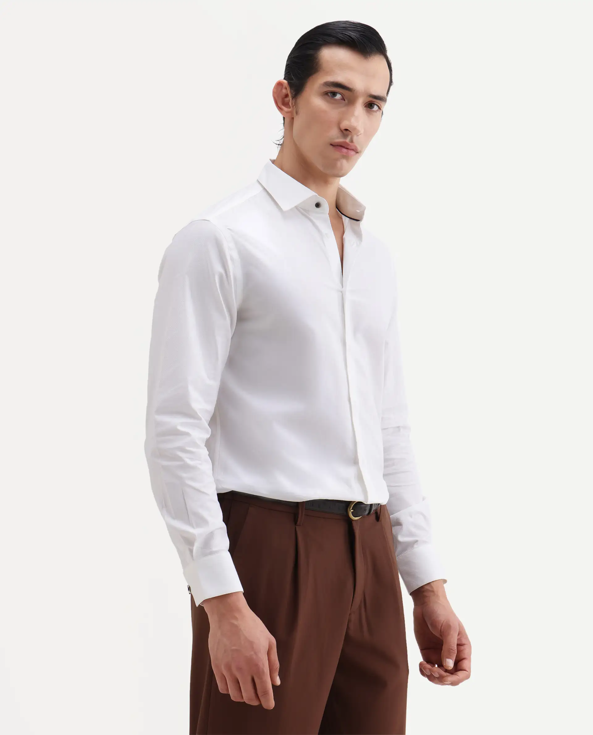 Rare Rabbit Men's Rutho White Cotton Full Sleeve Spread Collar Regular Fit Plain Shirt - Image 6