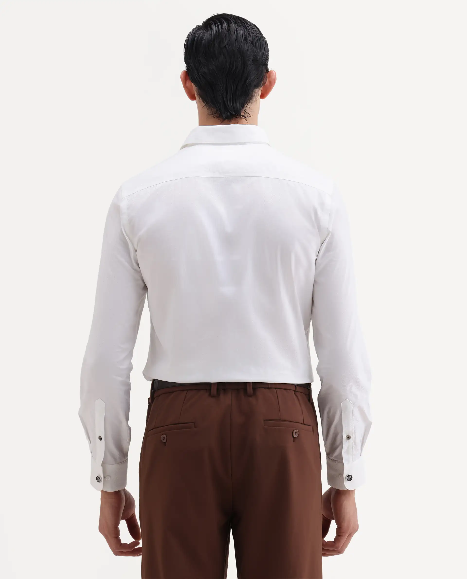 Rare Rabbit Men's Rutho White Cotton Full Sleeve Spread Collar Regular Fit Plain Shirt - Image 8