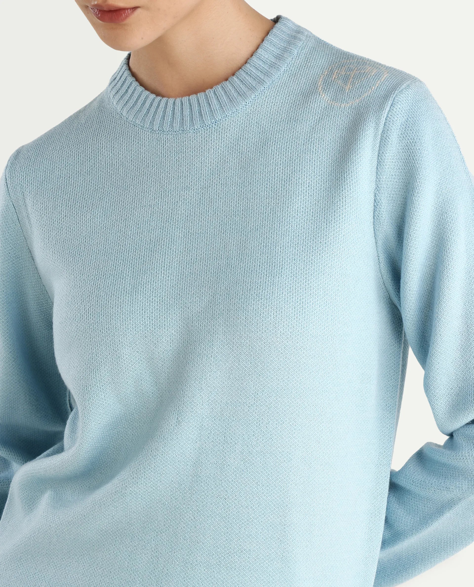 Rareism Women's Ruto Light Blue Acrylic Crew Neck Plain Relaxed Fit Sweater - Image 4