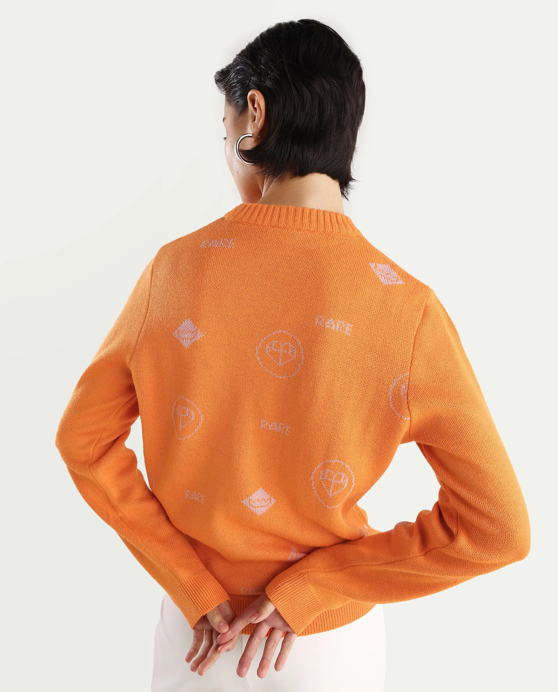 Rareism Women's Ruto Orange Acrylic Crew Neck Plain Relaxed Fit Sweater - Image 4
