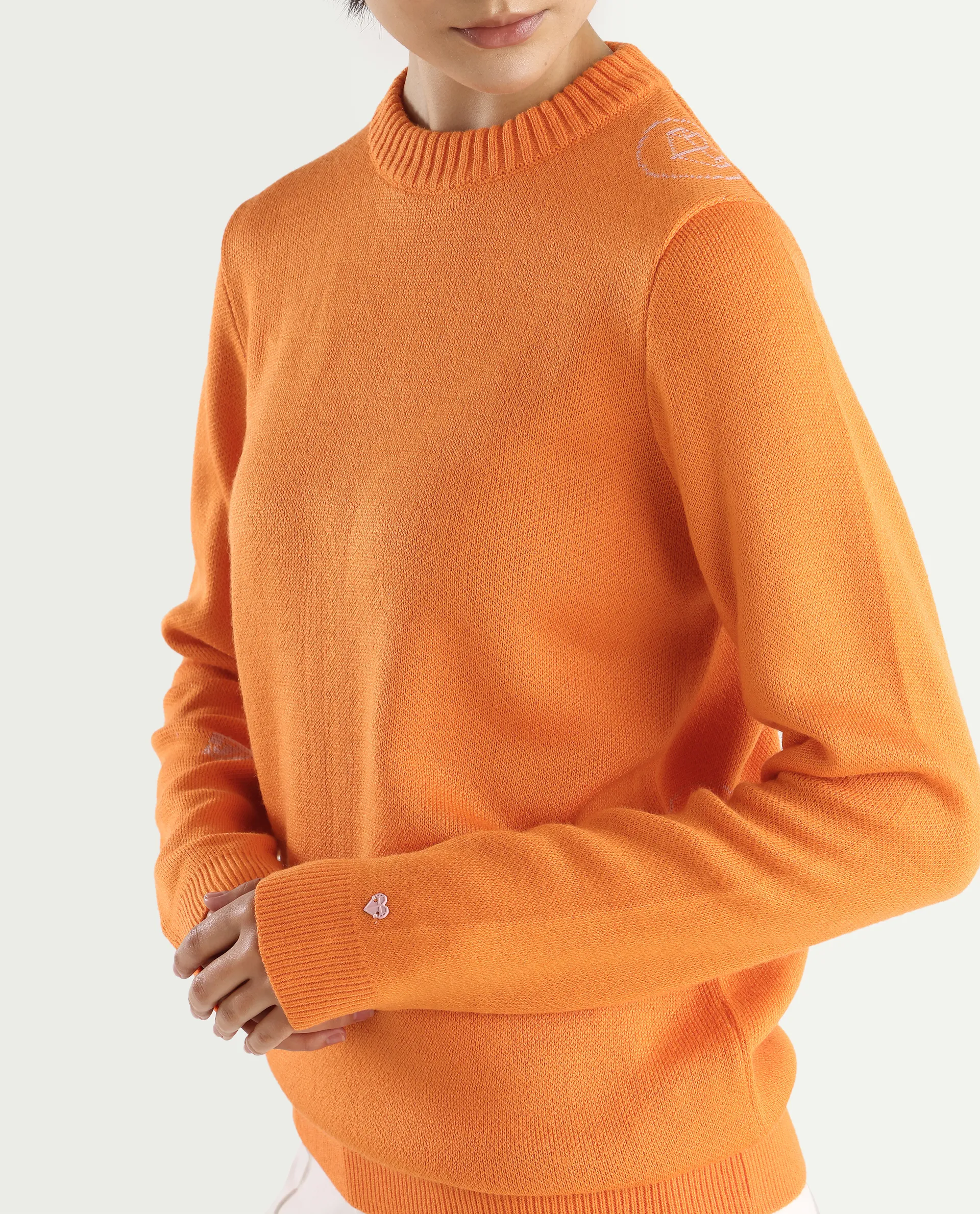 Rareism Women's Ruto Orange Acrylic Crew Neck Plain Relaxed Fit Sweater - Image 6