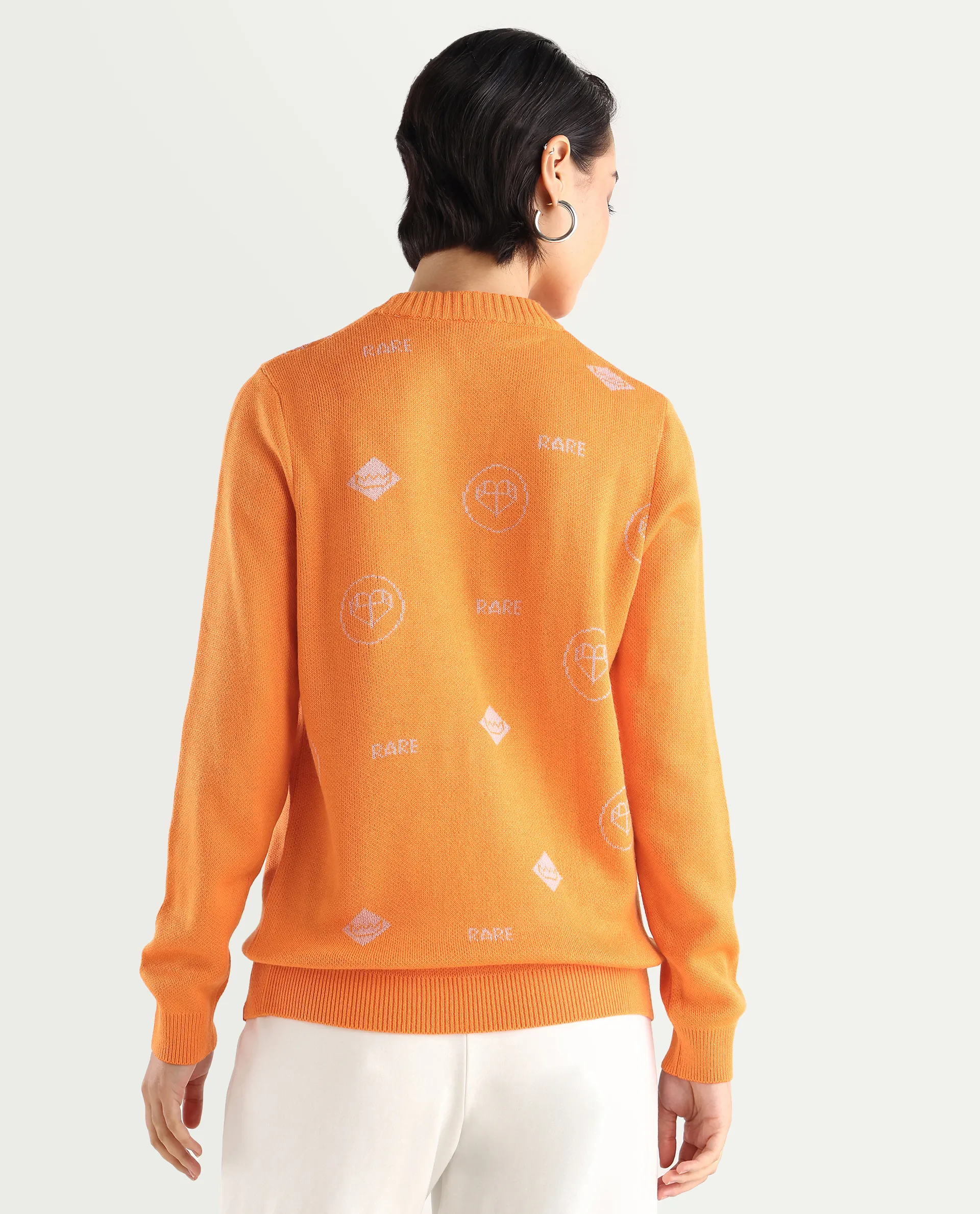 Rareism Women's Ruto Orange Acrylic Crew Neck Plain Relaxed Fit Sweater - Image 9