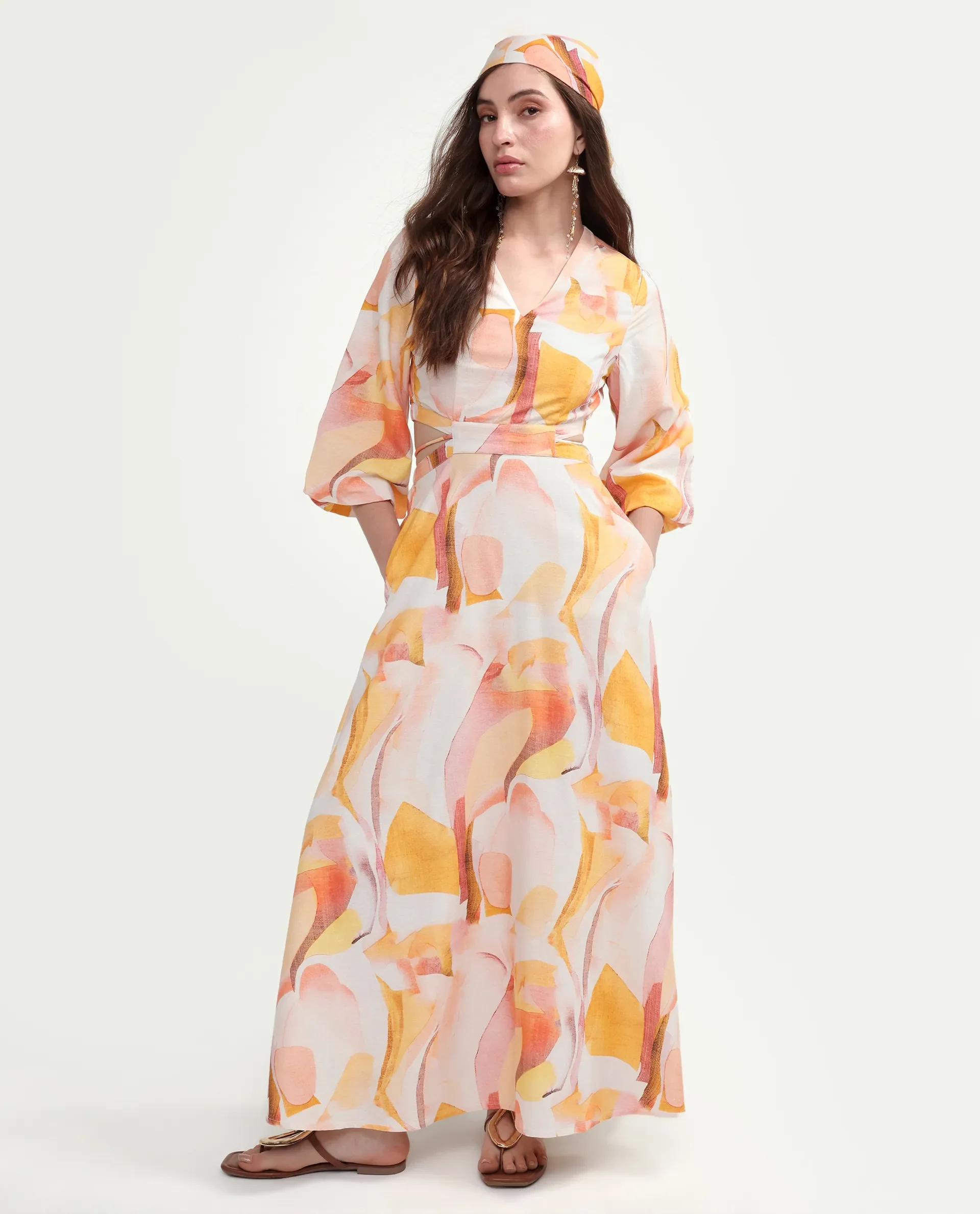 Rareism Women's Ruvin Multi Viscose Blend V-Neck Flared Abstract Print Dress - Image 2