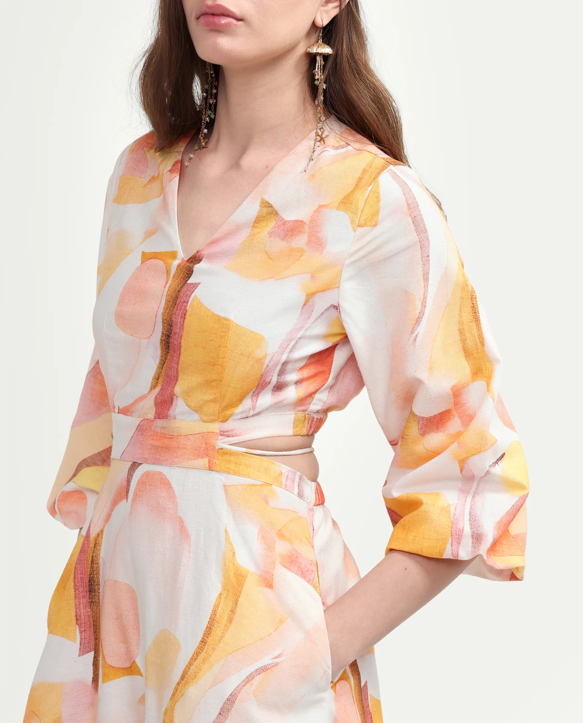 Rareism Women's Ruvin Multi Viscose Blend V-Neck Flared Abstract Print Dress - Image 3