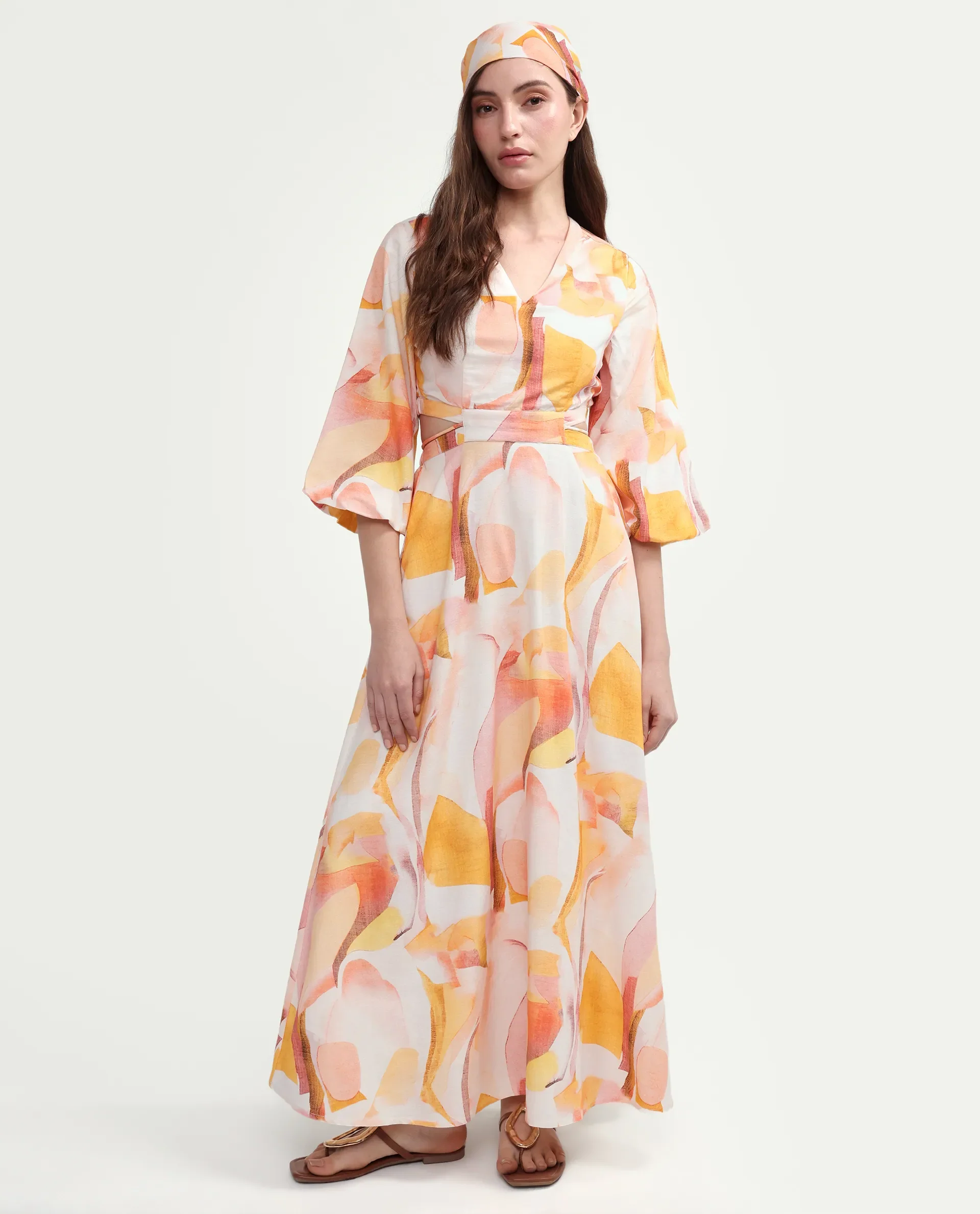 Rareism Women's Ruvin Multi Viscose Blend V-Neck Flared Abstract Print Dress - Image 4