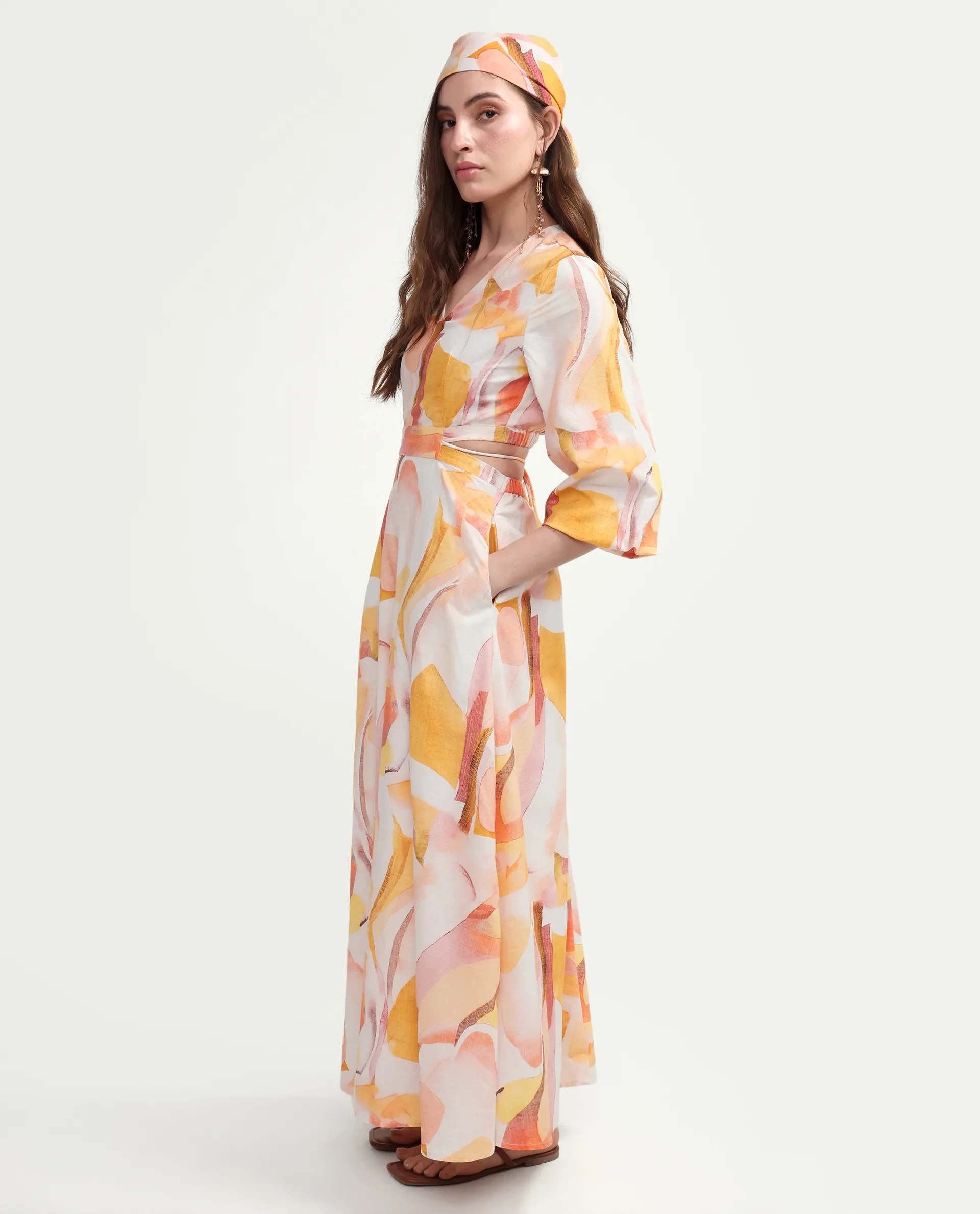 Rareism Women's Ruvin Multi Viscose Blend V-Neck Flared Abstract Print Dress - Image 5
