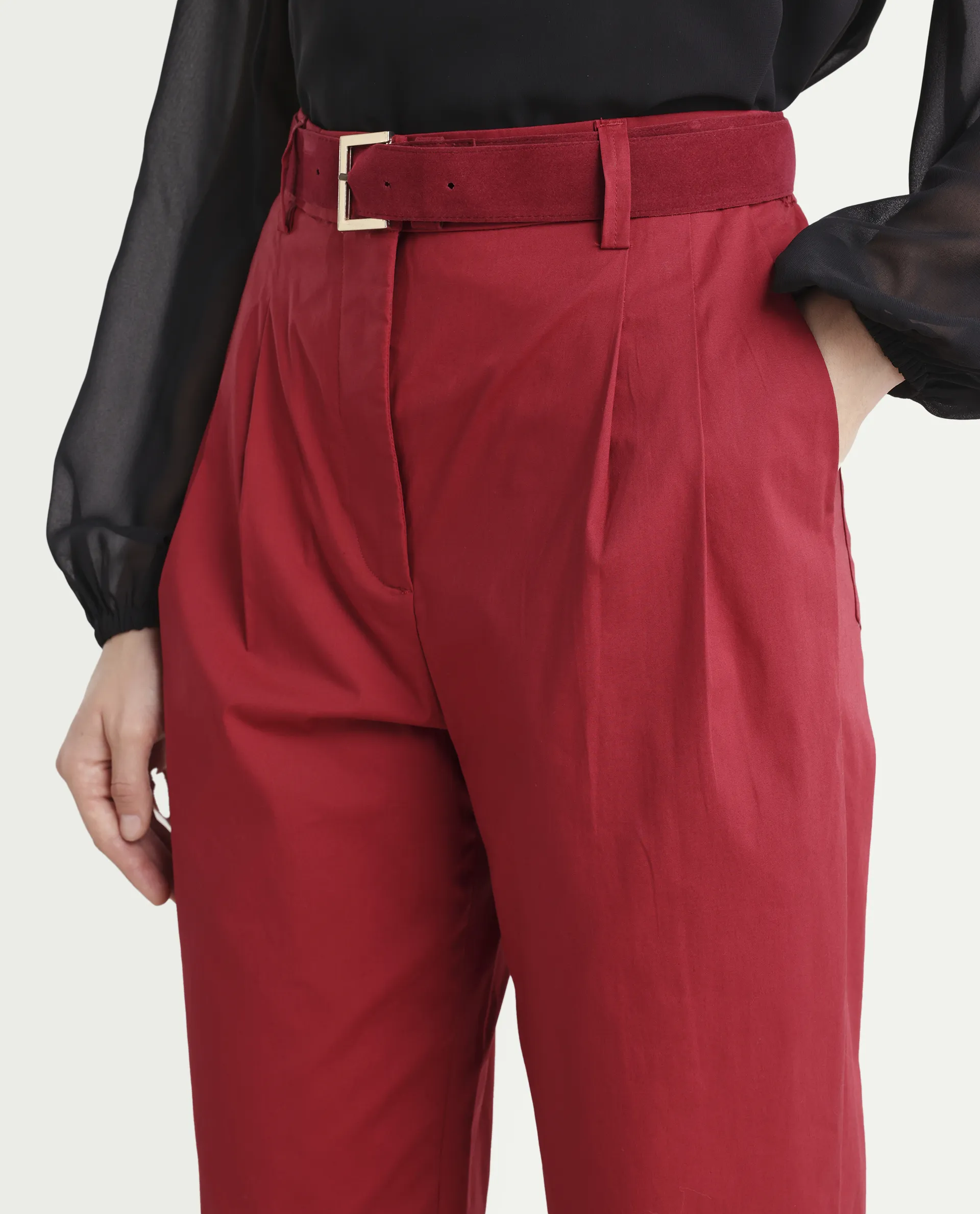 Rareism Women's Ruvz Rust Cotton Blend Plain Ankle Length Straight Fit Trouser - Image 4