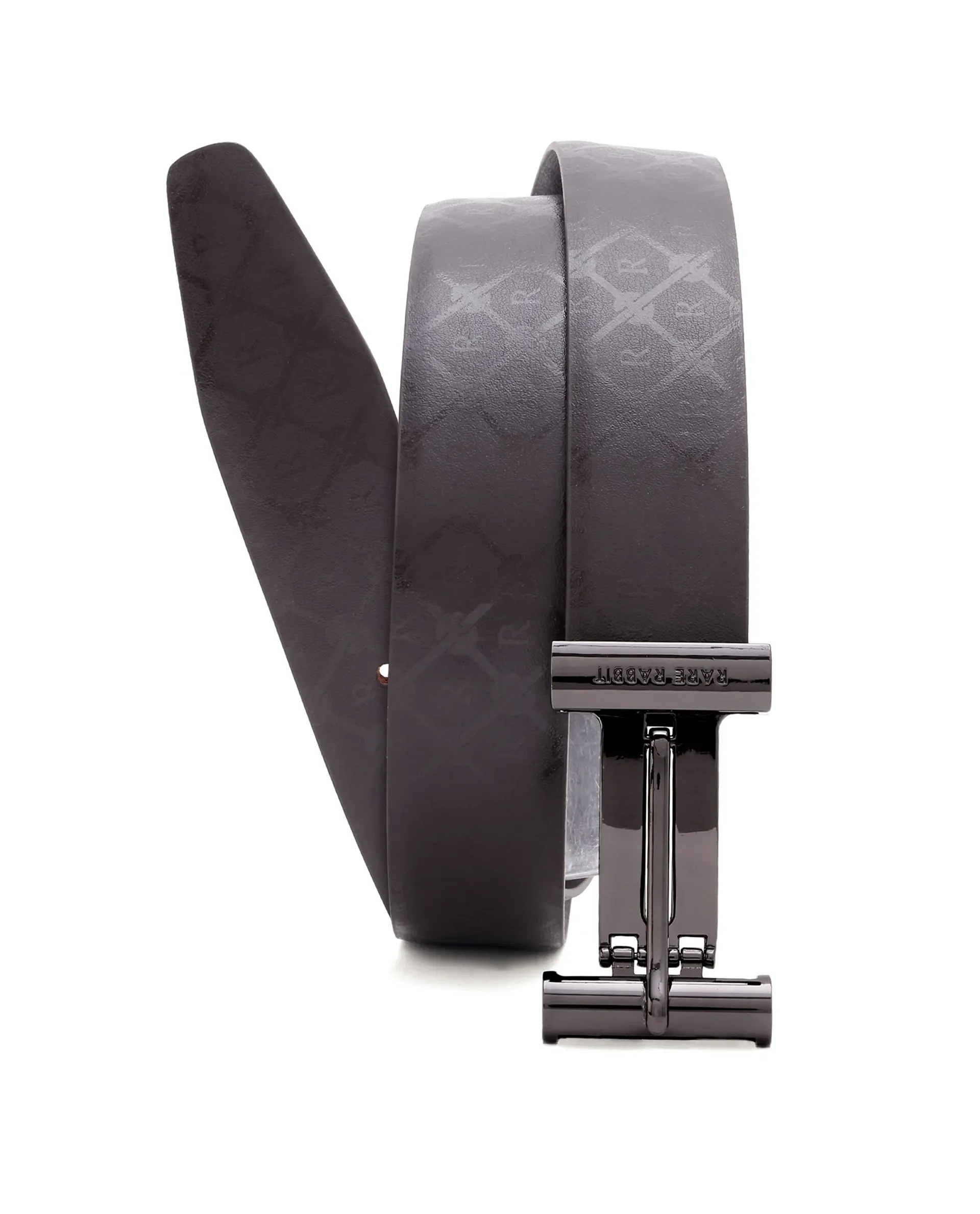 Rare Rabbit Men's Ryan Brown Reversible Monogram Print Gun Metal Belt - Image 2