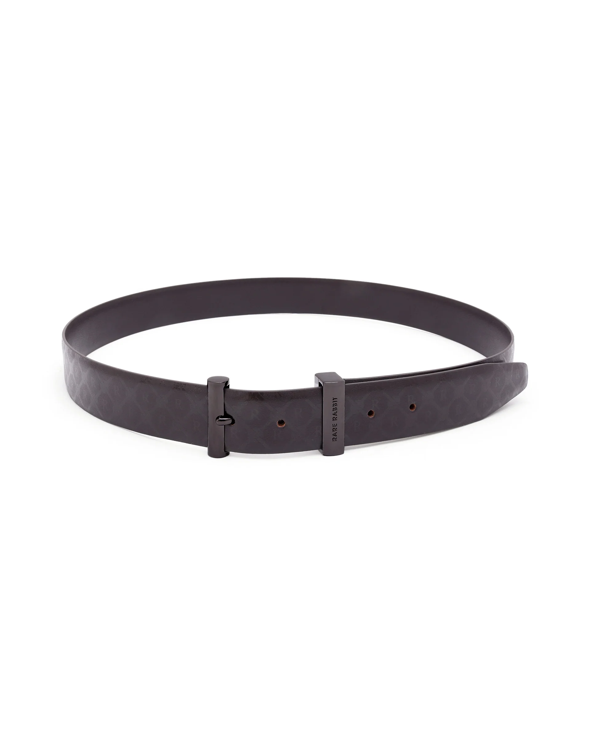 Rare Rabbit Men's Ryan Brown Reversible Monogram Print Gun Metal Belt - Image 3