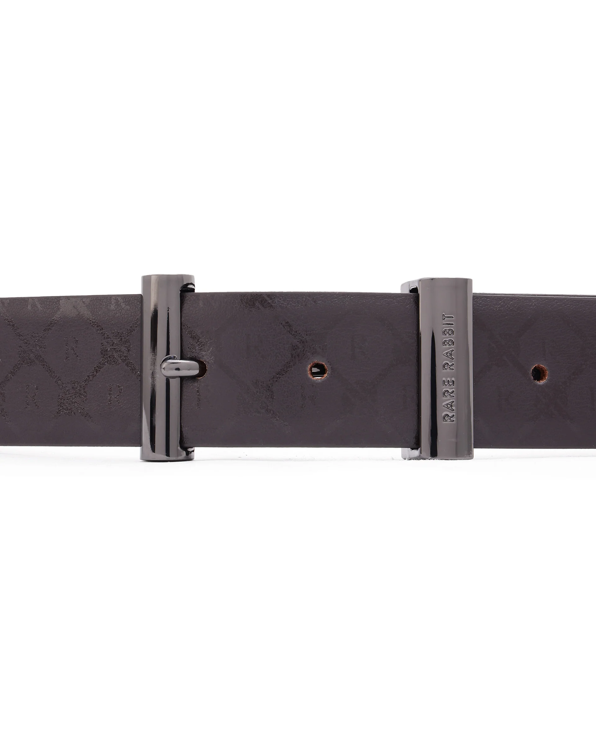 Rare Rabbit Men's Ryan Brown Reversible Monogram Print Gun Metal Belt - Image 4
