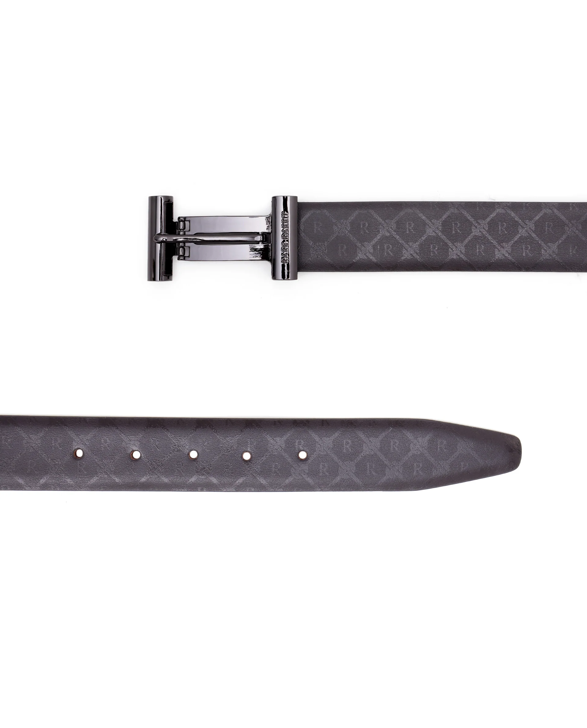 Rare Rabbit Men's Ryan Brown Reversible Monogram Print Gun Metal Belt - Image 5